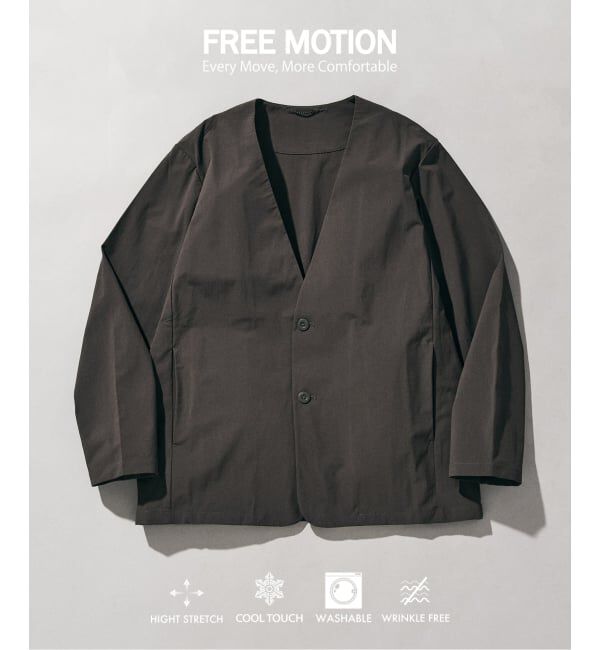 417 EDIFICE「【FREE MOTION】 カーディガンジャケット」|ノーカラージャケット|ブラック A