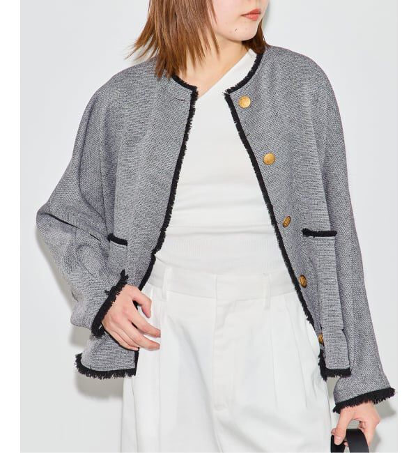 journal standard L'essage「カラミTWEEDドルマンジャケット」|ノーカラージャケット|グレー
