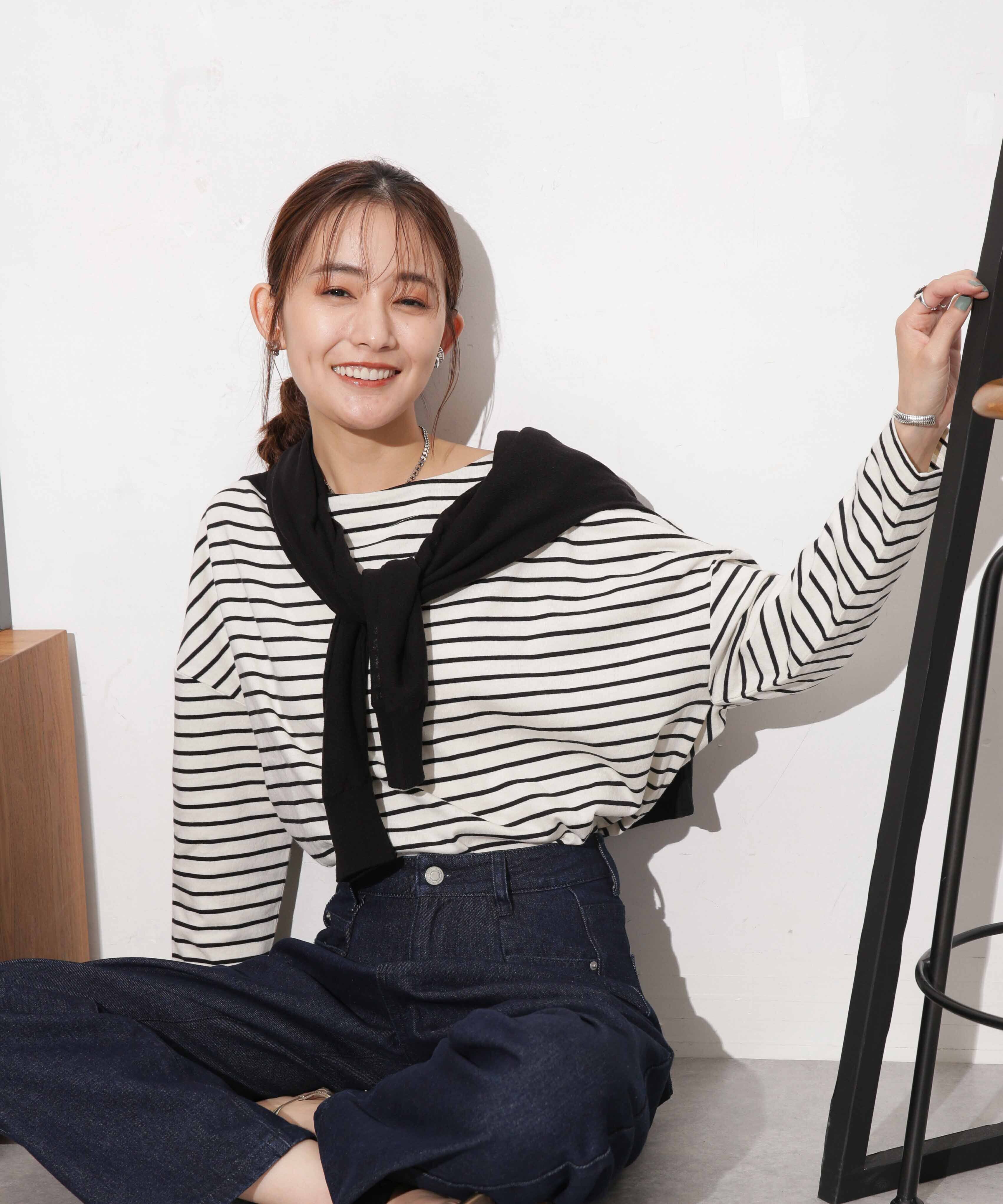 nano･universe「WEB限定/ボーダーワイドドロップトップス」|Tシャツ・カットソー|