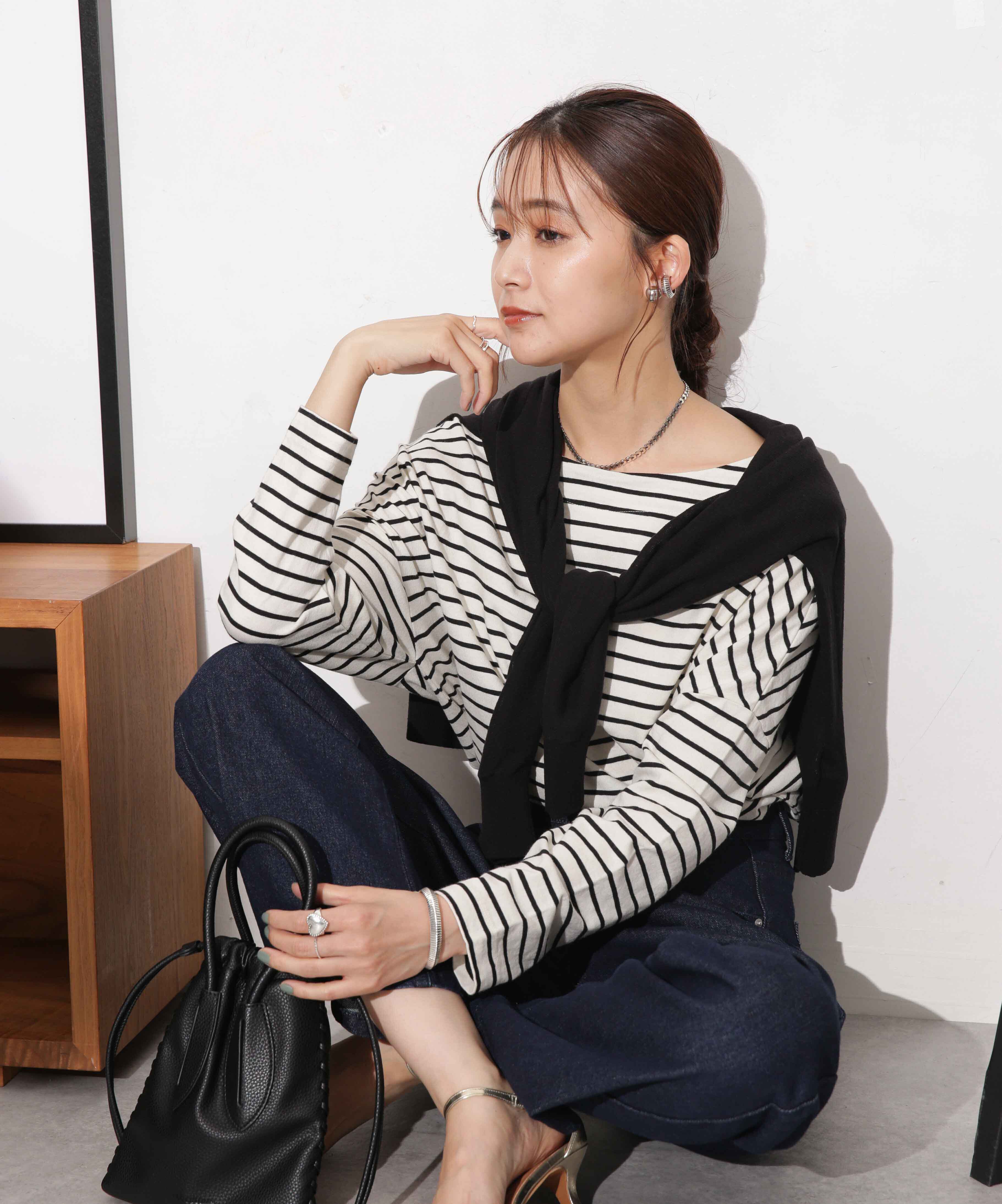 nano･universe「WEB限定/ボーダーワイドドロップトップス」|Tシャツ・カットソー|