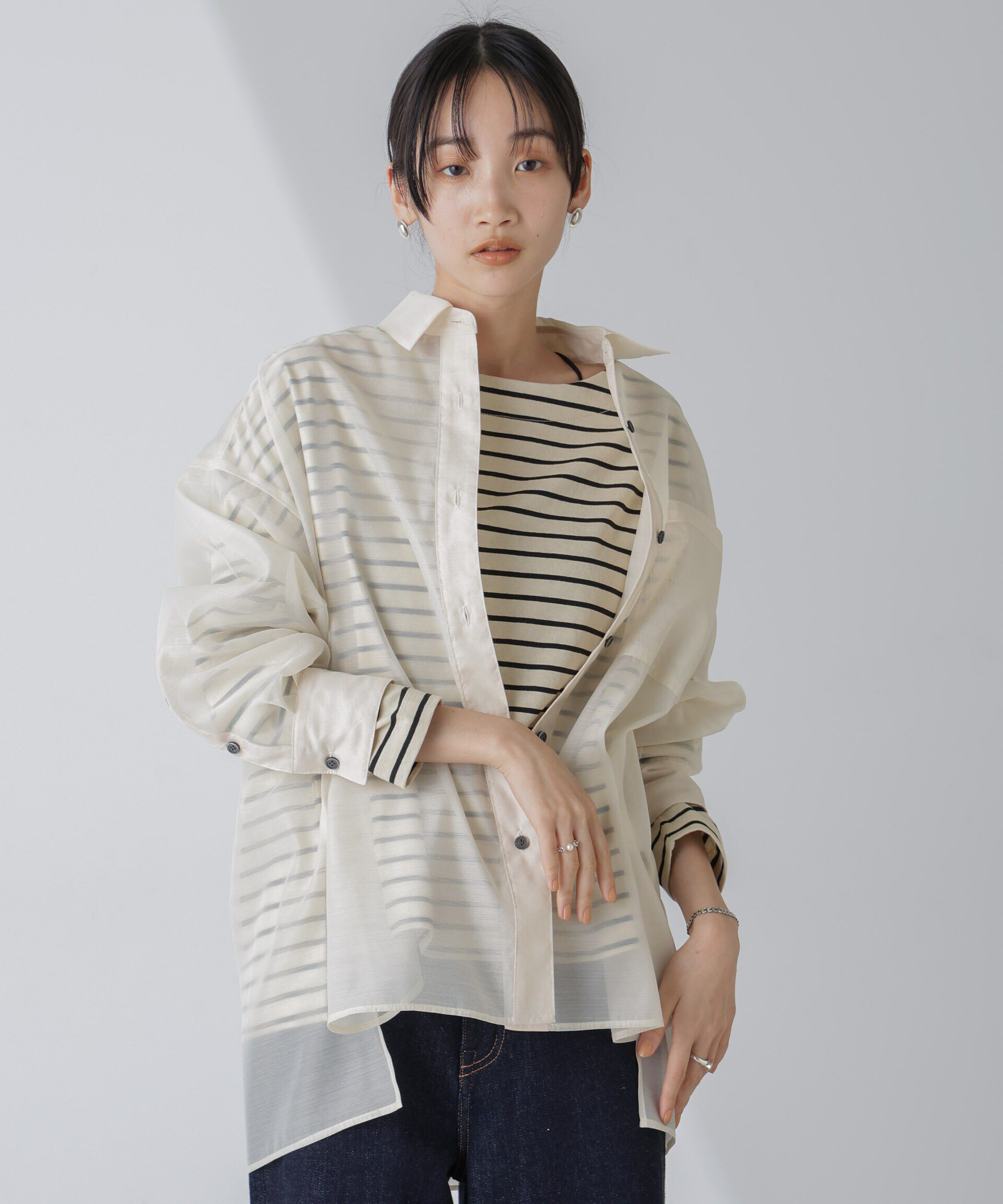 nano･universe「WEB限定/ボーダーワイドドロップトップス」|Tシャツ・カットソー|