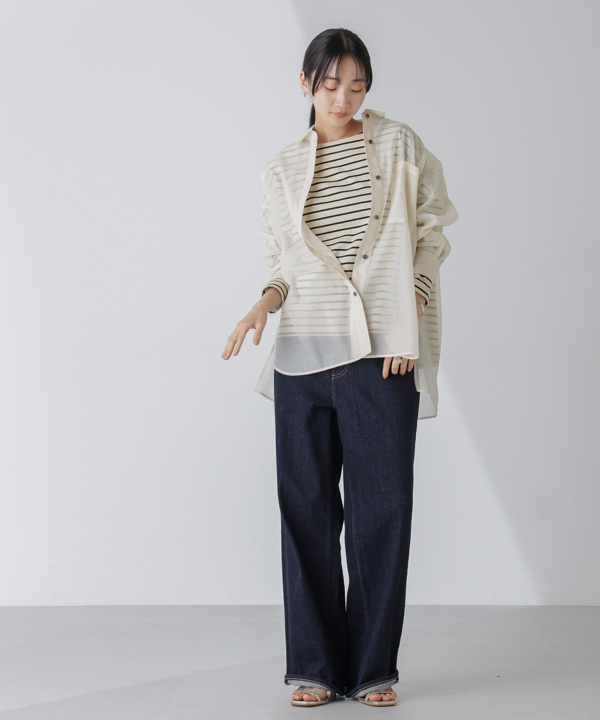 nano･universe「WEB限定/ボーダーワイドドロップトップス」|Tシャツ・カットソー|