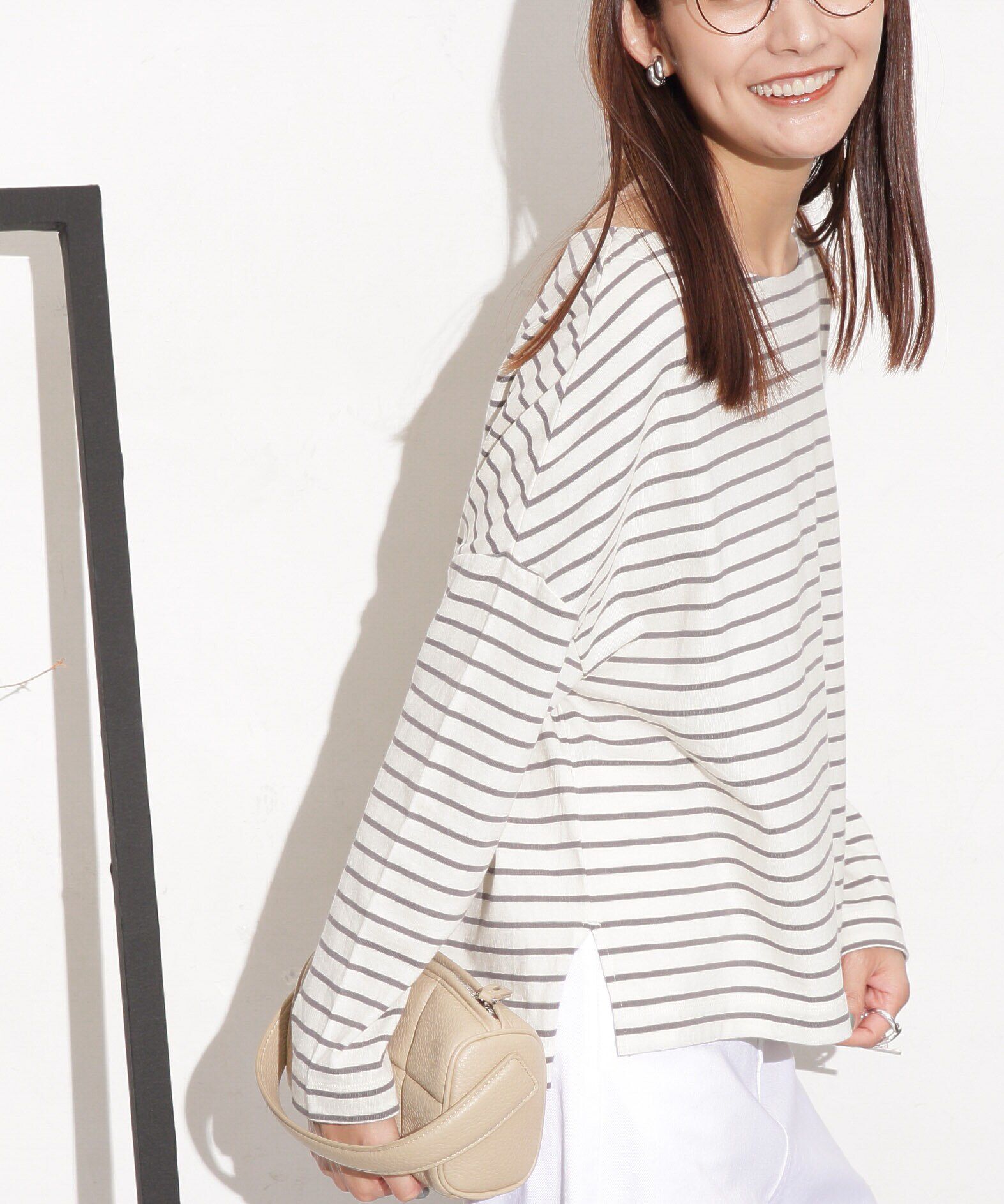 nano･universe「WEB限定/ボーダーワイドドロップトップス」|Tシャツ・カットソー|