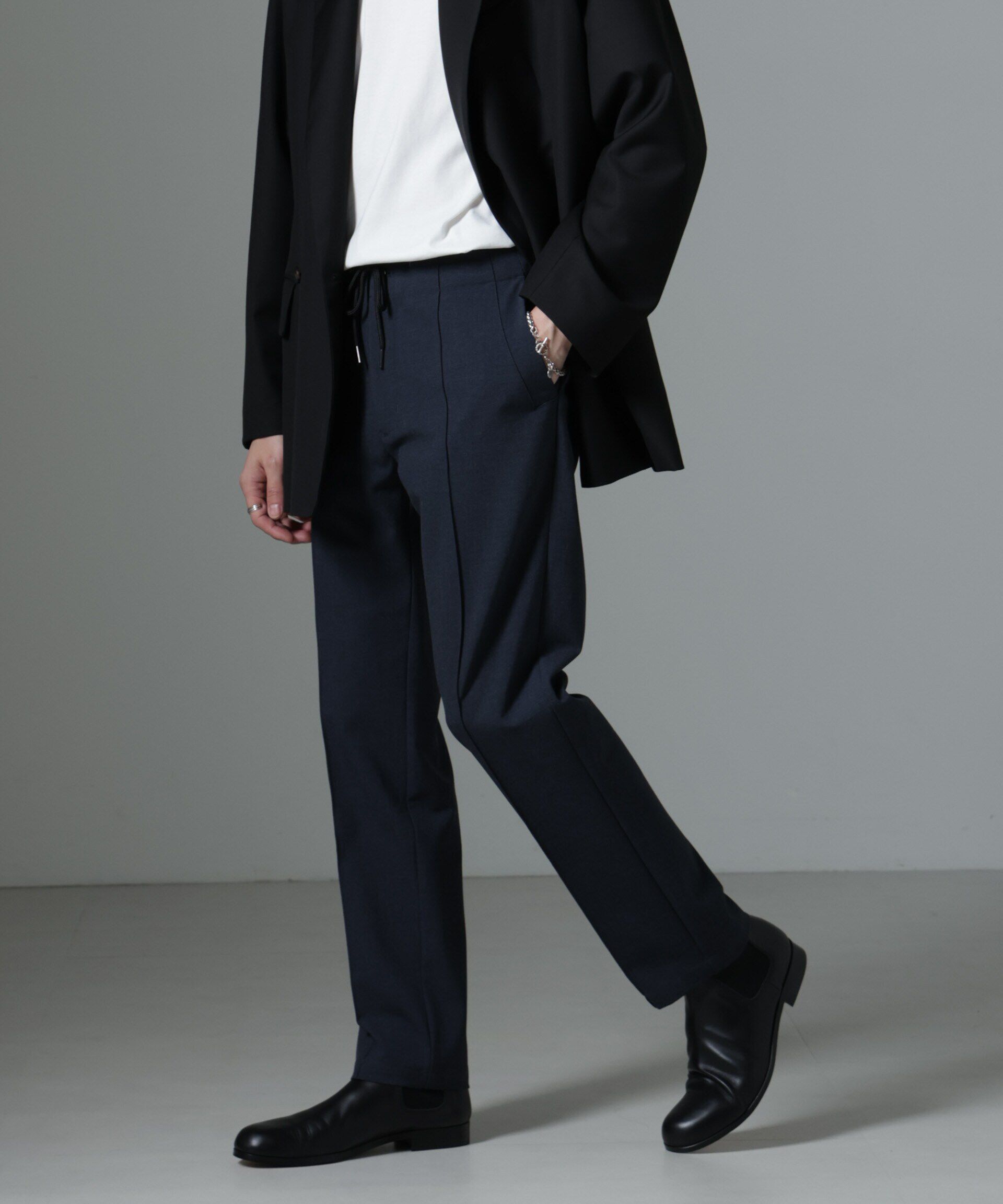 nano･universe「サイドリブストレッチイージーパンツ」|チノ|ネイビー