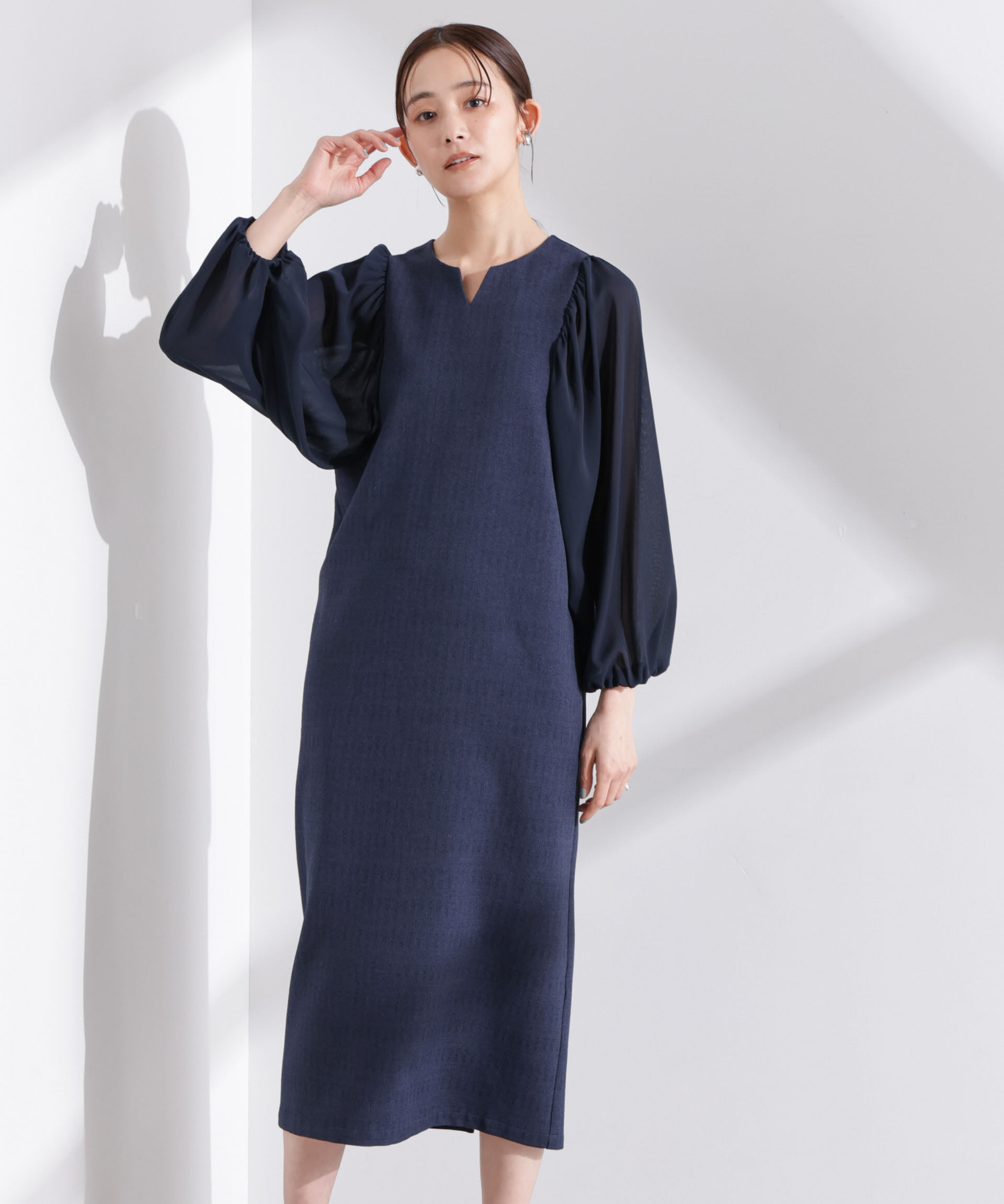 nano･universe「シアーボリュームスリーブコンビワンピース」|ワンピース|