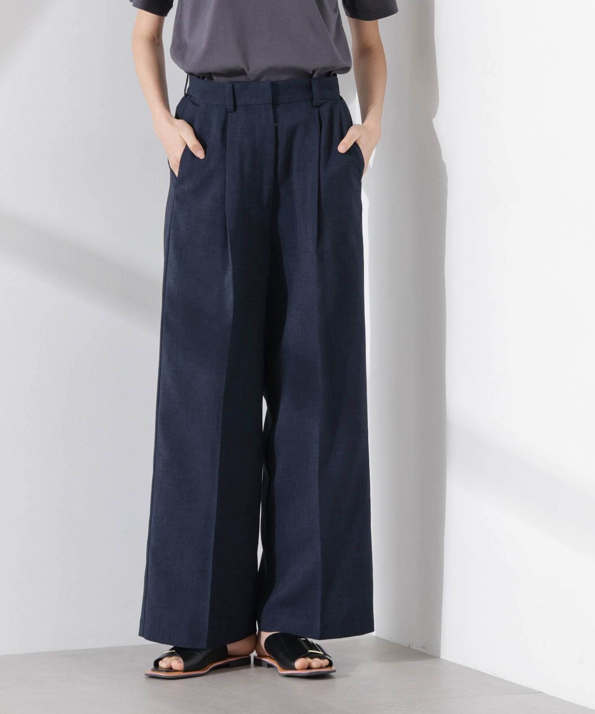 nano･universe「多機能素材スラックス(セットアップ可)」|チノ|D.ネイビー1