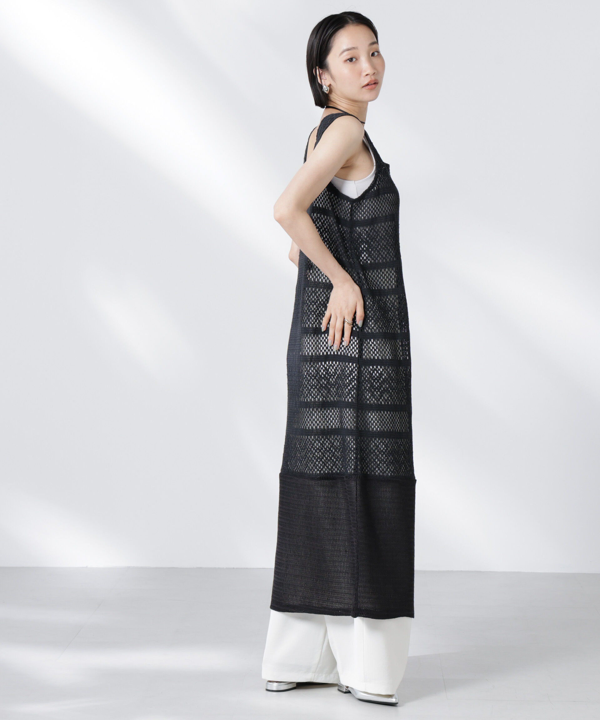 nano･universe「クロシェニット風レースノースリーブワンピース」|ワンピース|