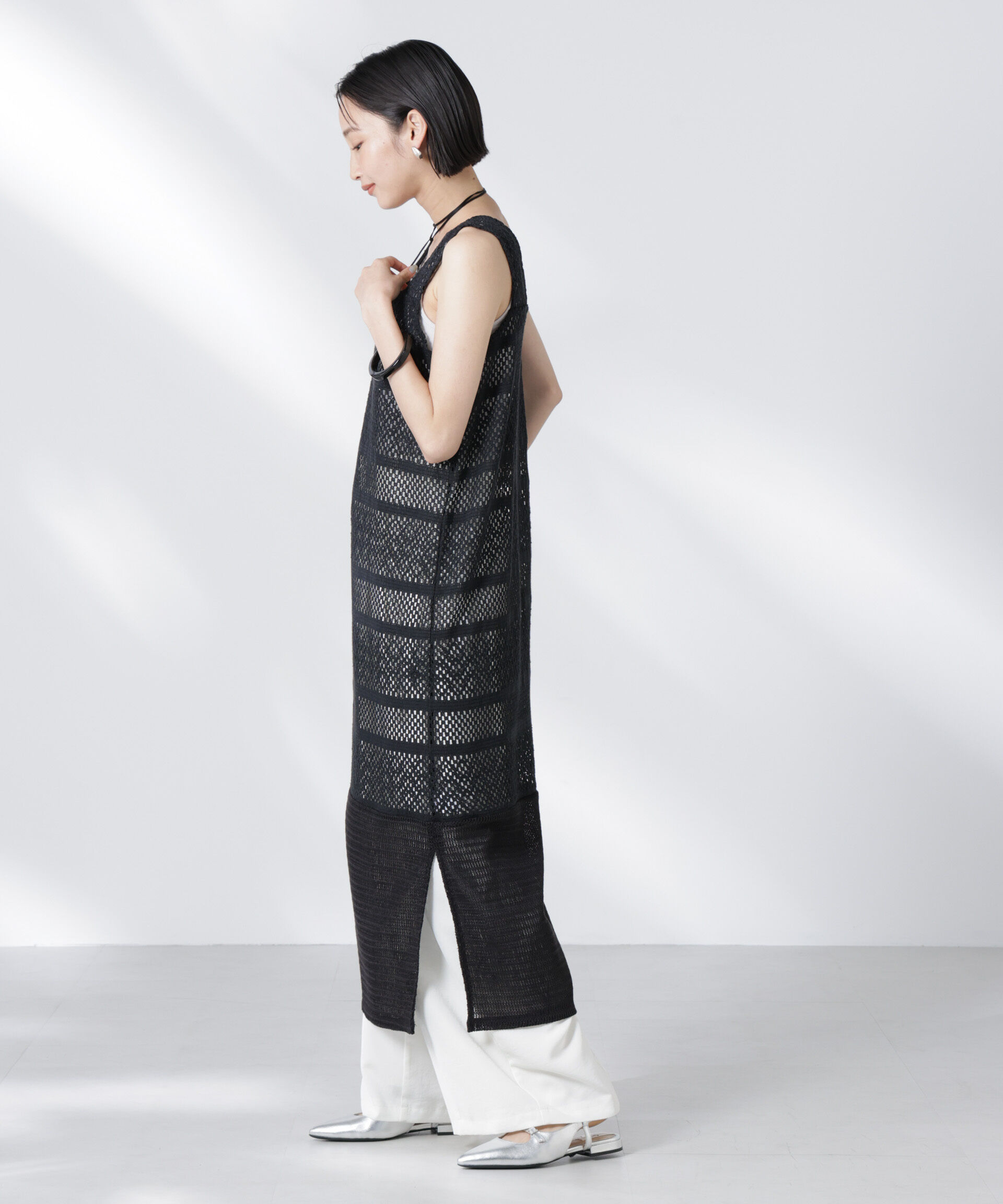 nano･universe「クロシェニット風レースノースリーブワンピース」|ワンピース|