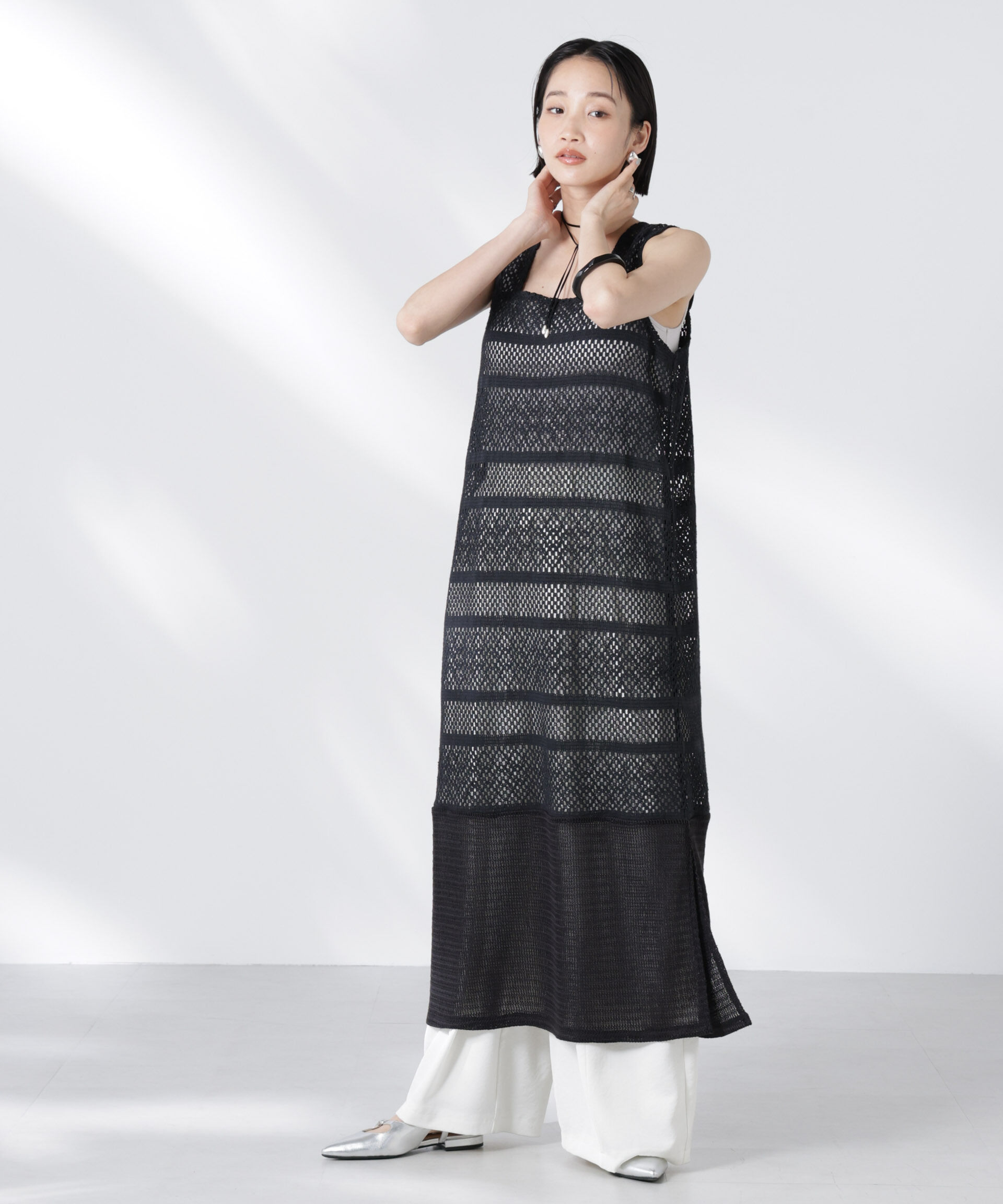 nano･universe「クロシェニット風レースノースリーブワンピース」|ワンピース|