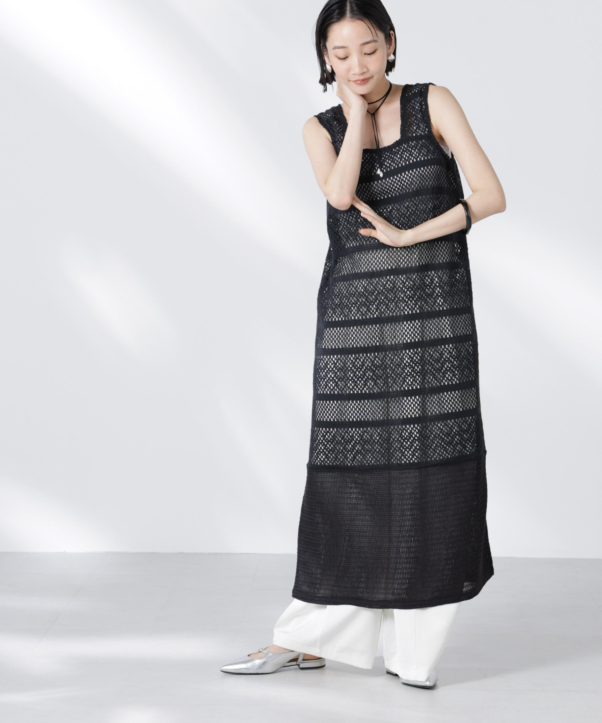 nano･universe「クロシェニット風レースノースリーブワンピース」|ワンピース|