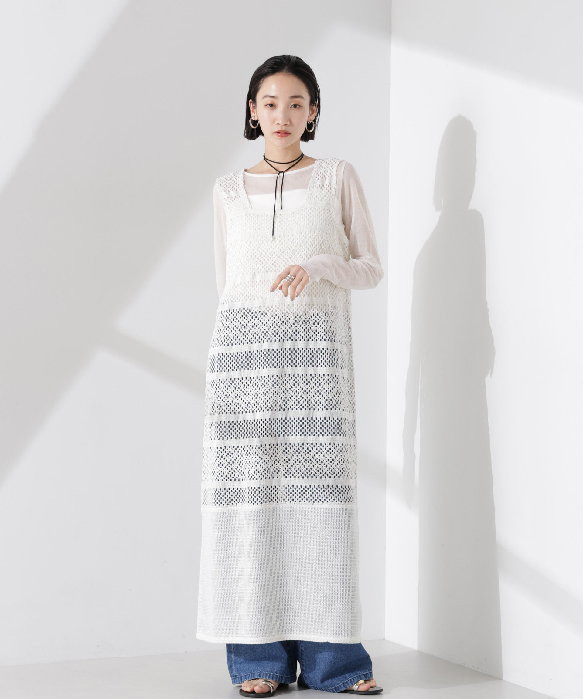 nano･universe「クロシェニット風レースノースリーブワンピース」|ワンピース|