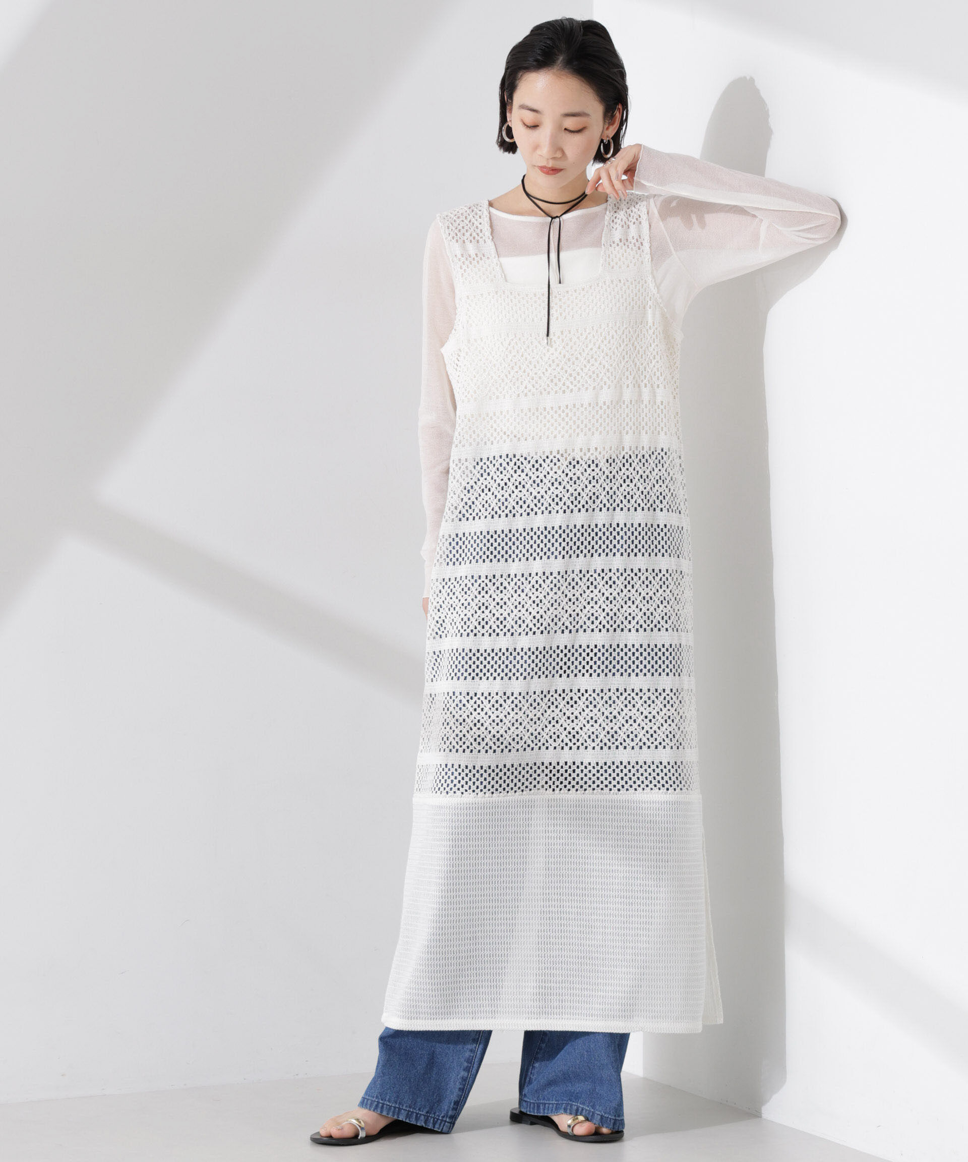 nano･universe「クロシェニット風レースノースリーブワンピース」|ワンピース|