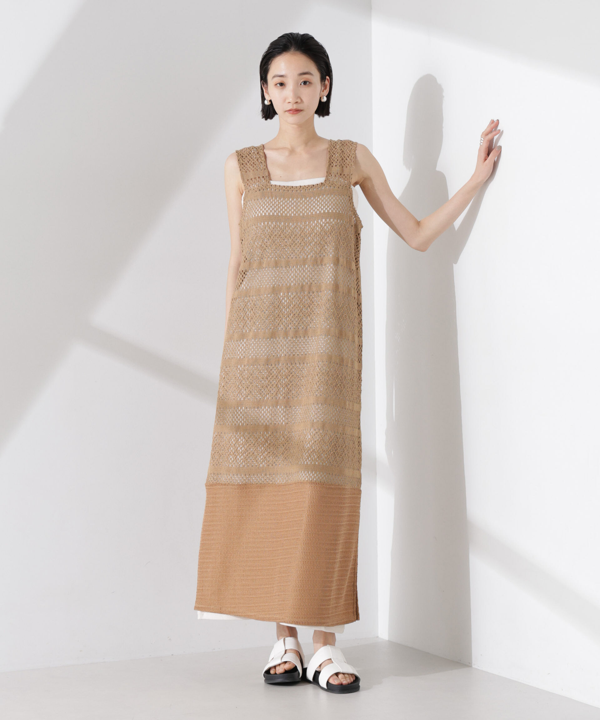 nano･universe「クロシェニット風レースノースリーブワンピース」|ワンピース|