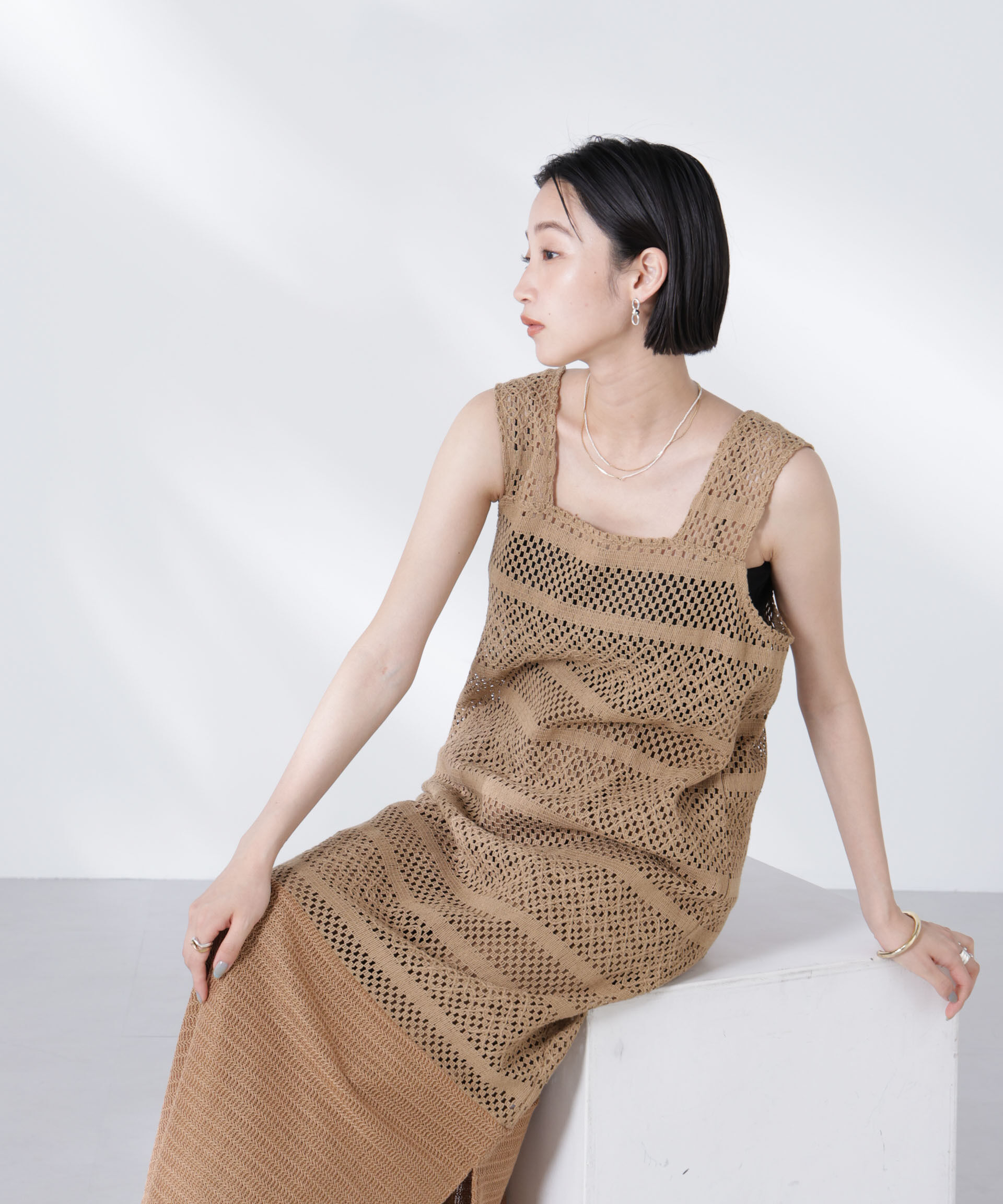 nano･universe「クロシェニット風レースノースリーブワンピース」|ワンピース|