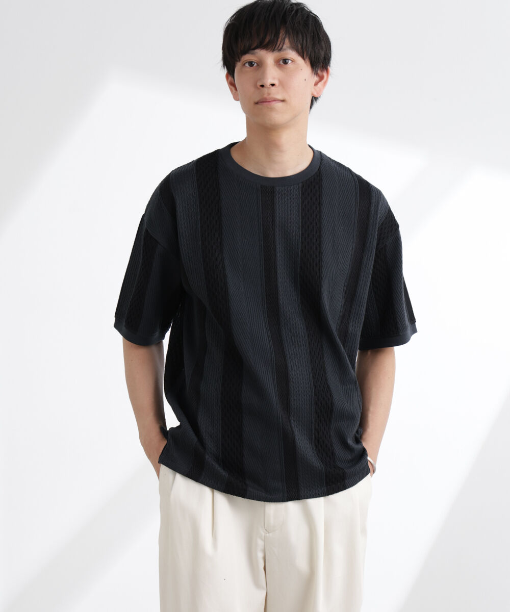 nano･universe「ストライプジャガードTシャツ 半袖」|Tシャツ・カットソー|