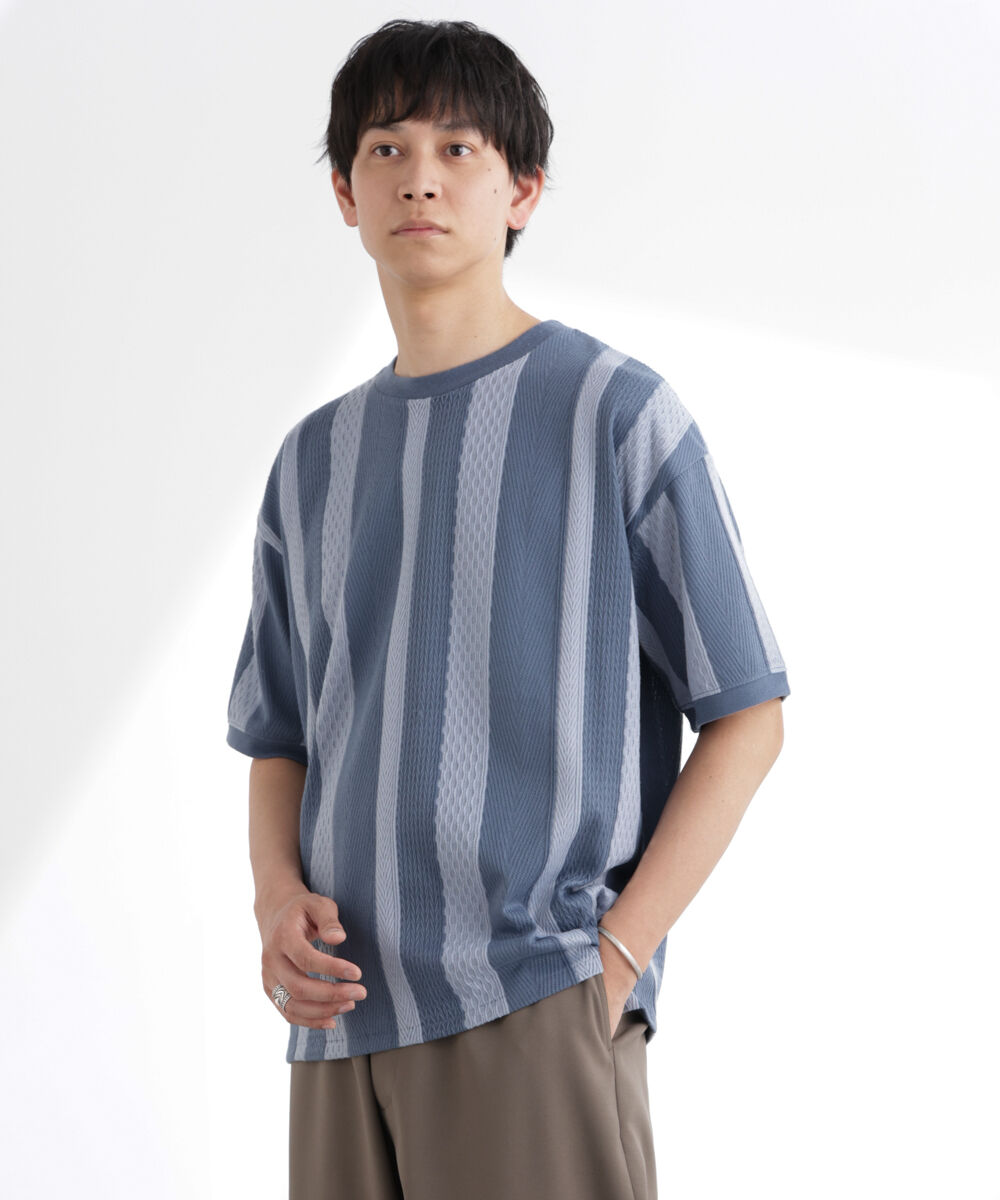 nano･universe「ストライプジャガードTシャツ 半袖」|Tシャツ・カットソー|