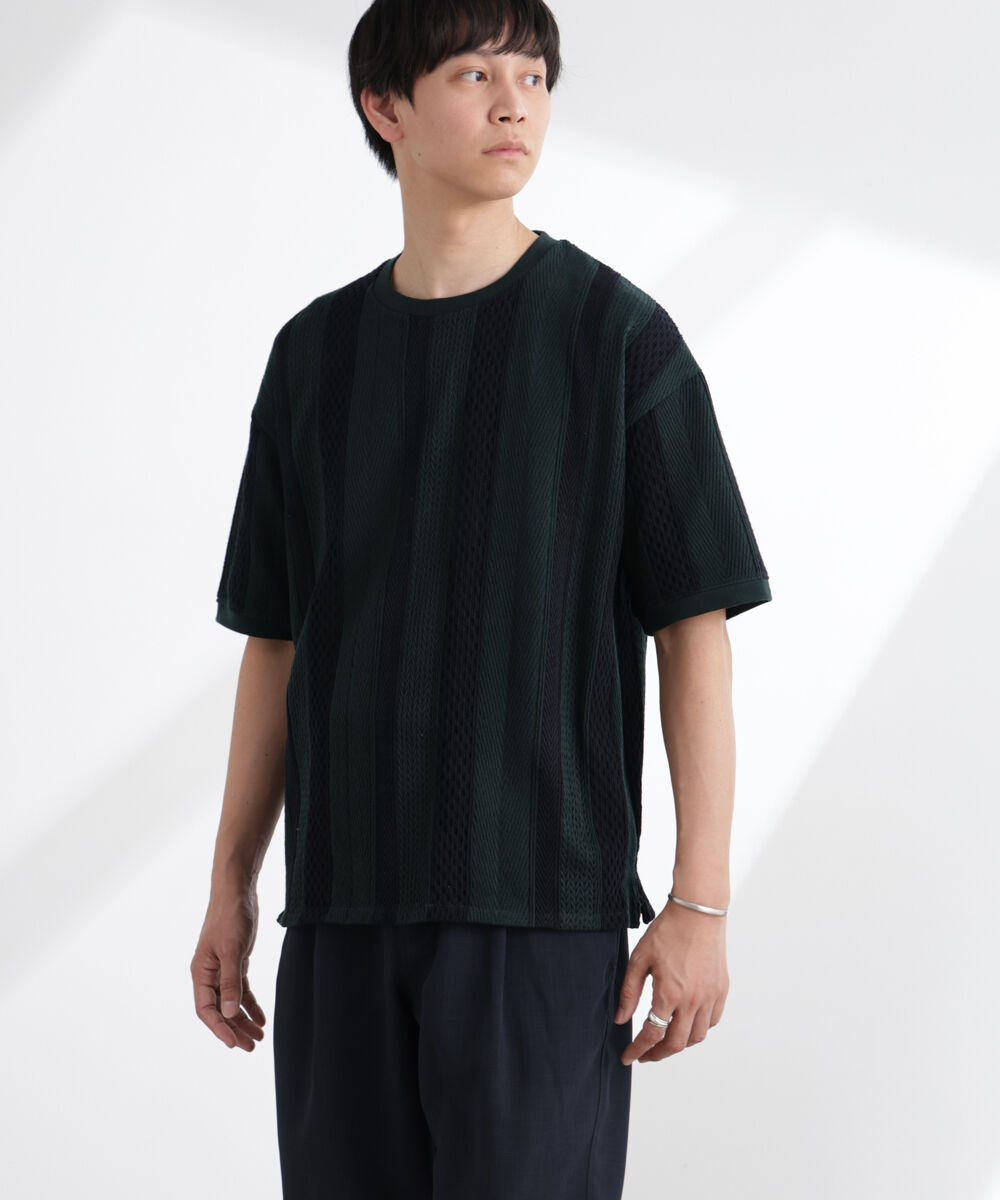 nano･universe「ストライプジャガードTシャツ 半袖」|Tシャツ・カットソー|グリーン