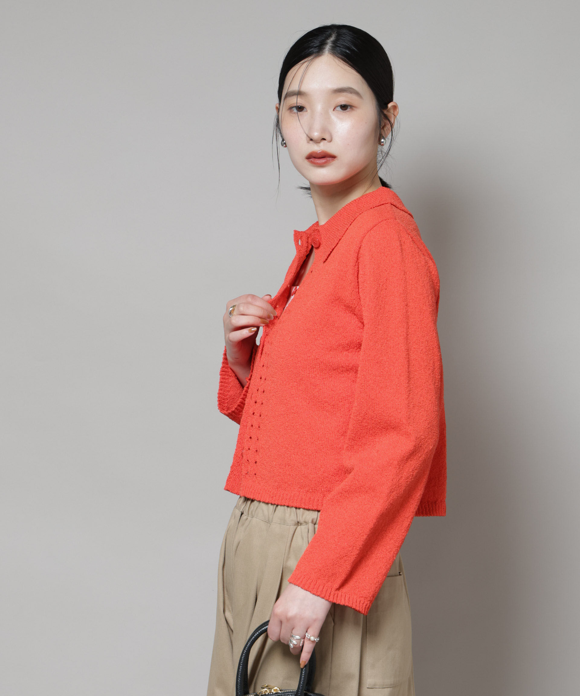 nano･universe「衿付アイレットクロップドニットカーディガン」|ニット・セーター|