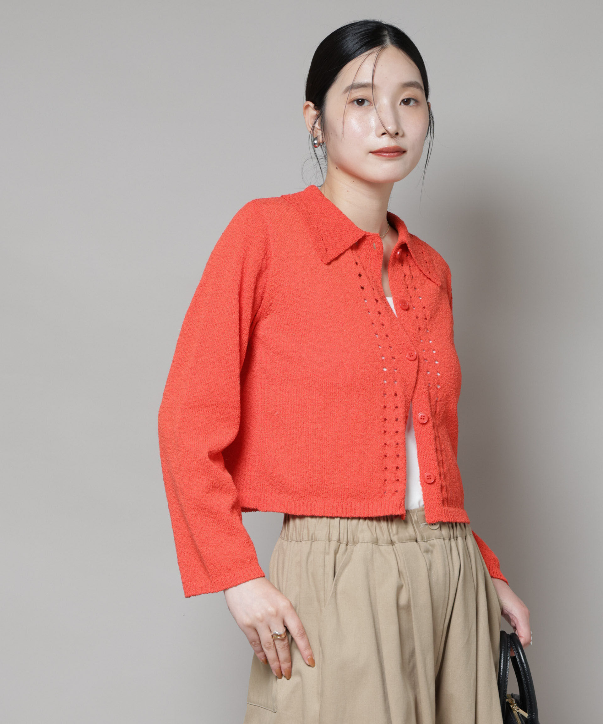 nano･universe「衿付アイレットクロップドニットカーディガン」|ニット・セーター|