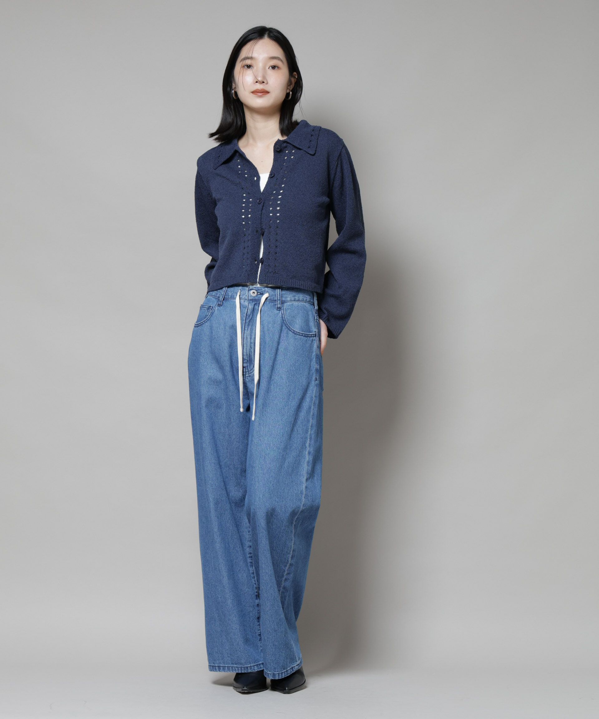 nano･universe「衿付アイレットクロップドニットカーディガン」|ニット・セーター|