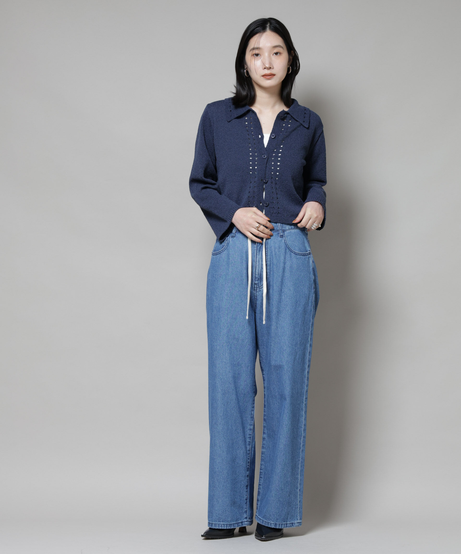 nano･universe「衿付アイレットクロップドニットカーディガン」|ニット・セーター|