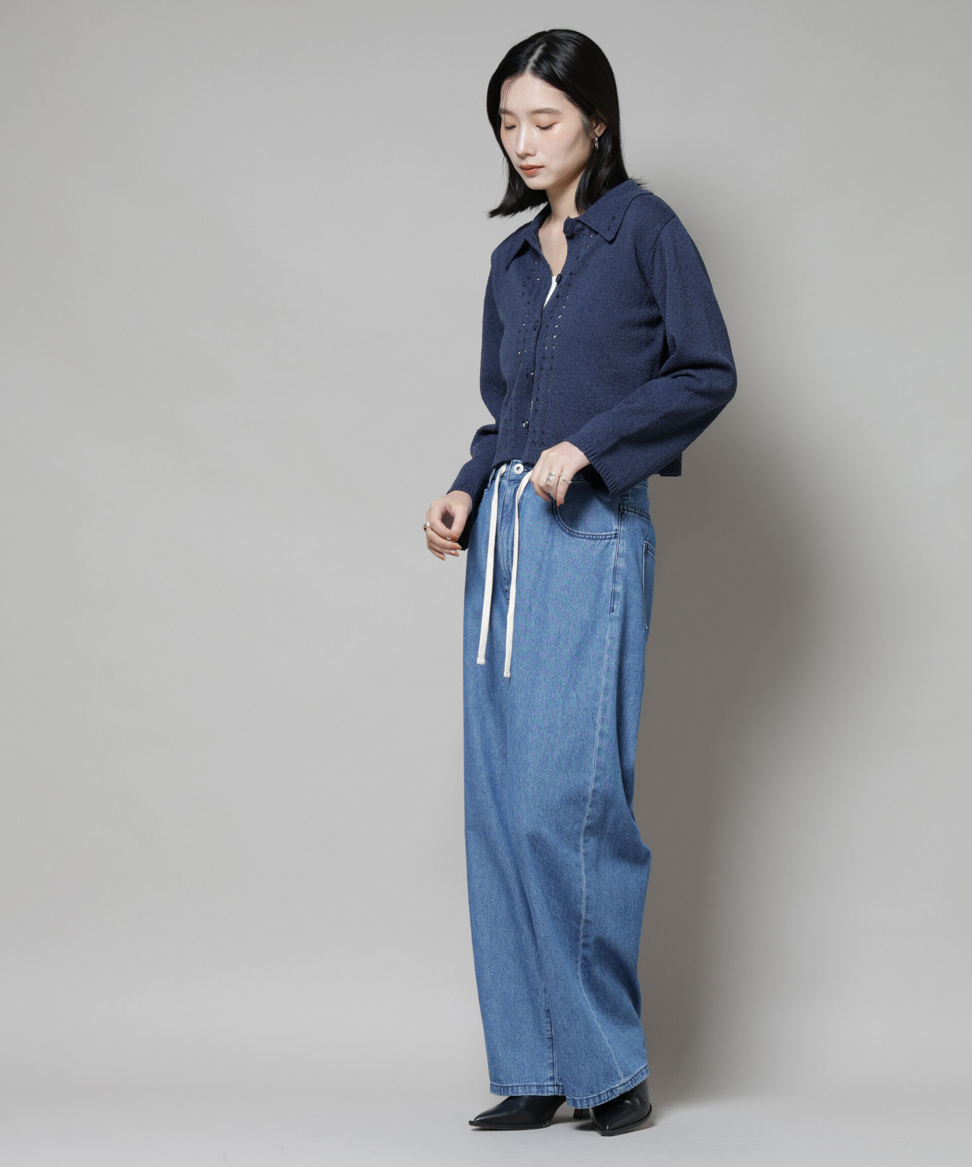 nano･universe「衿付アイレットクロップドニットカーディガン」|ニット・セーター|