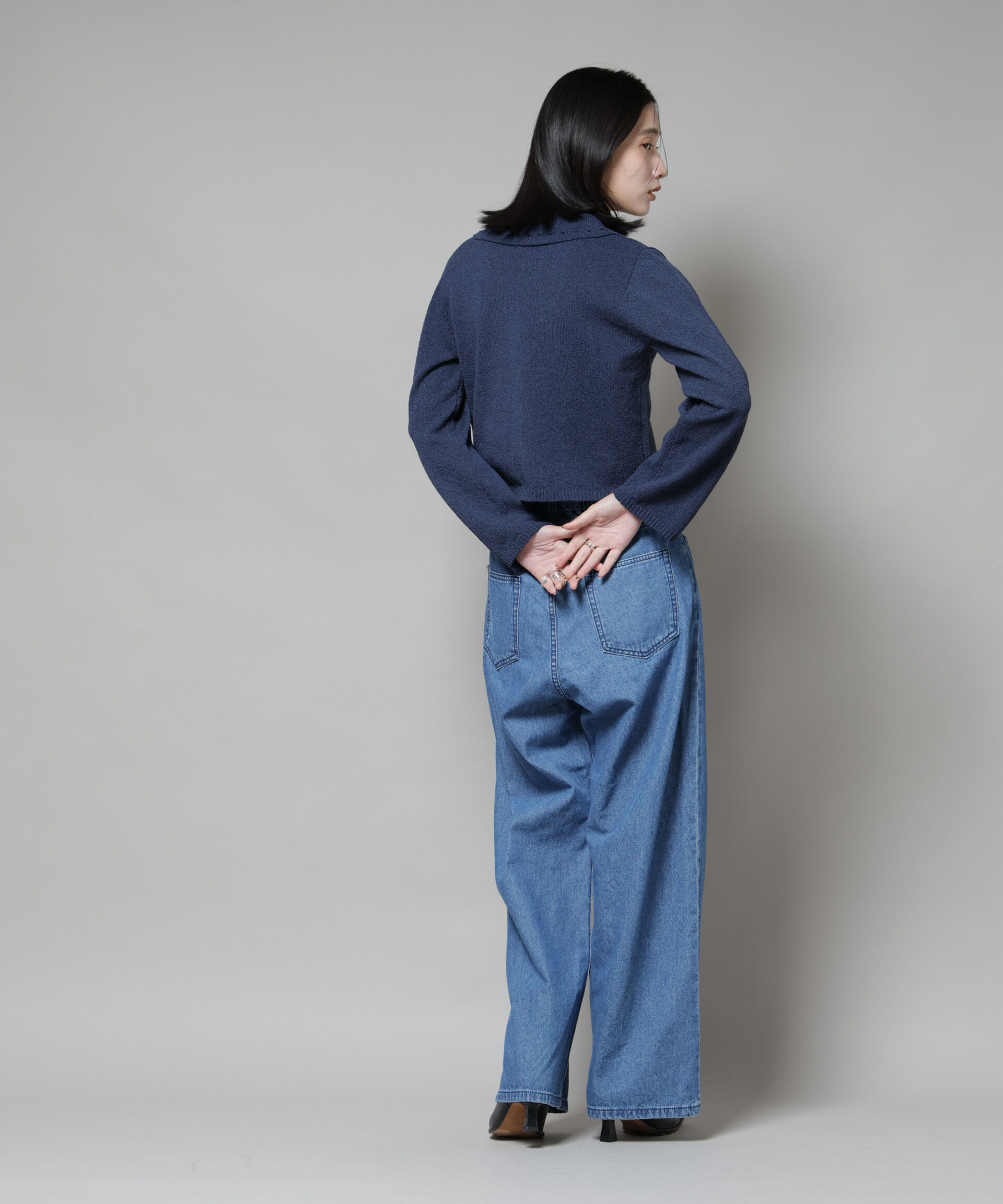 nano･universe「衿付アイレットクロップドニットカーディガン」|ニット・セーター|