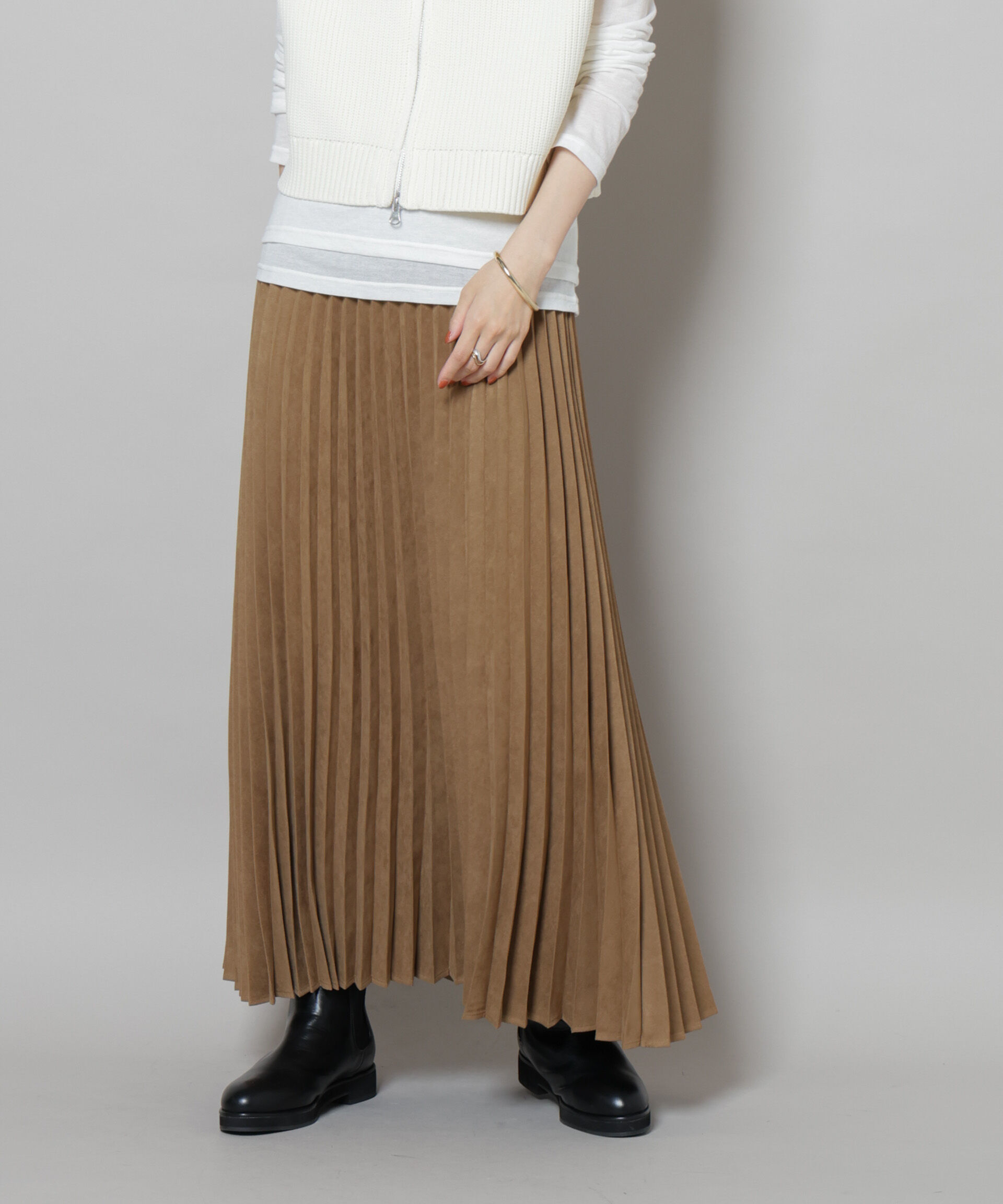 nano･universe「フェイクスエードプリーツスカート(セットアップ可)」|スカート|