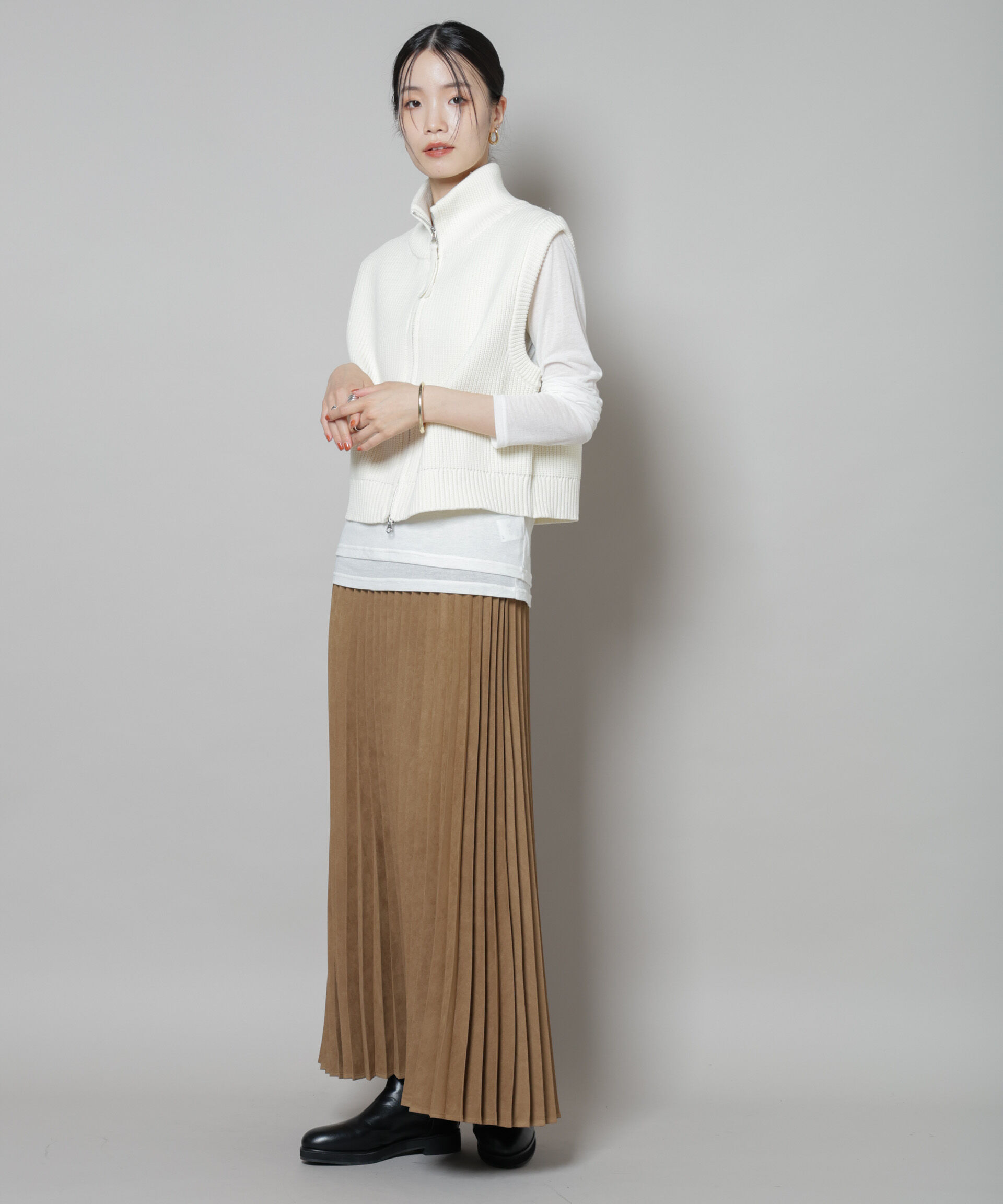 nano･universe「フェイクスエードプリーツスカート(セットアップ可)」|スカート|