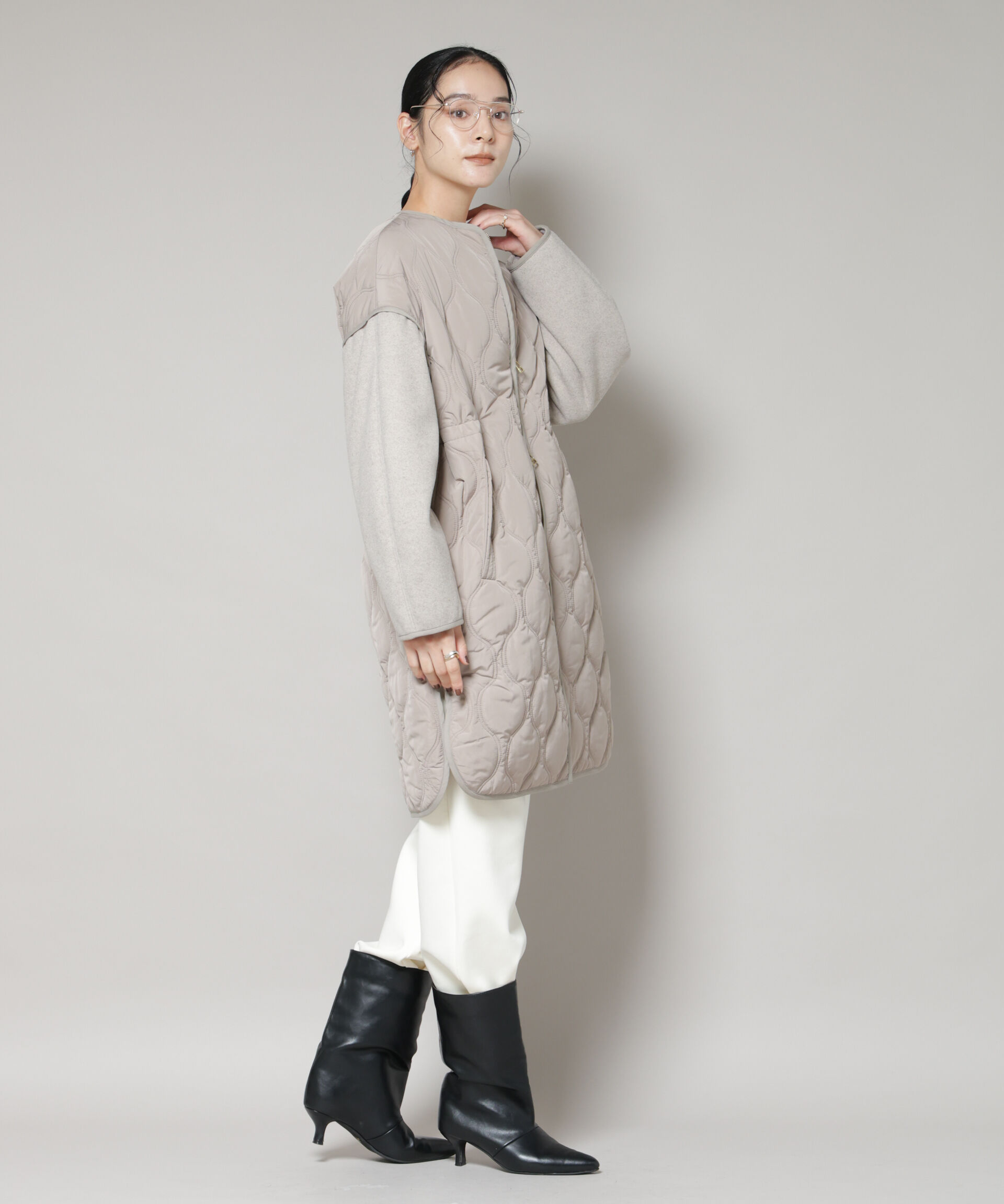 nano･universe「異素材コンビキルティングノーカラーコート」|その他|