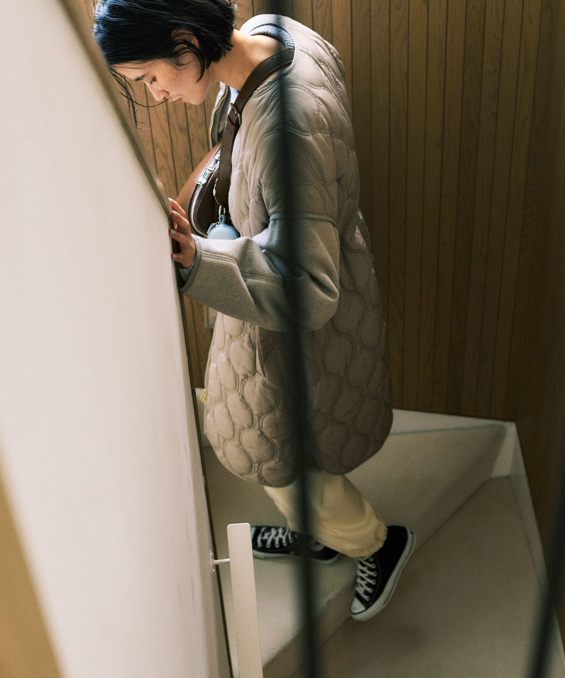 nano･universe「異素材コンビキルティングノーカラーコート」|その他|