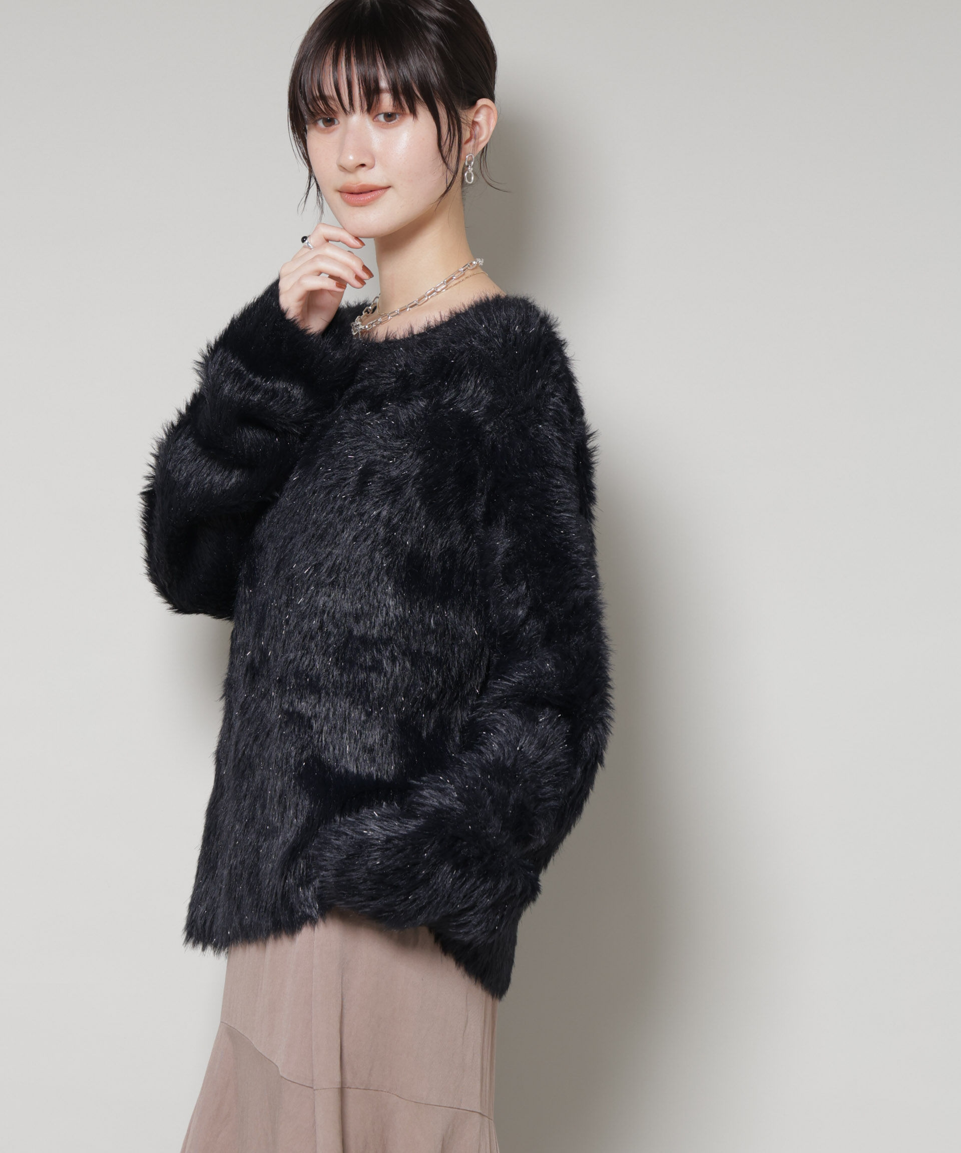 nano･universe「ミックスシャギーボートネックワイドニット」|ニット・セーター|