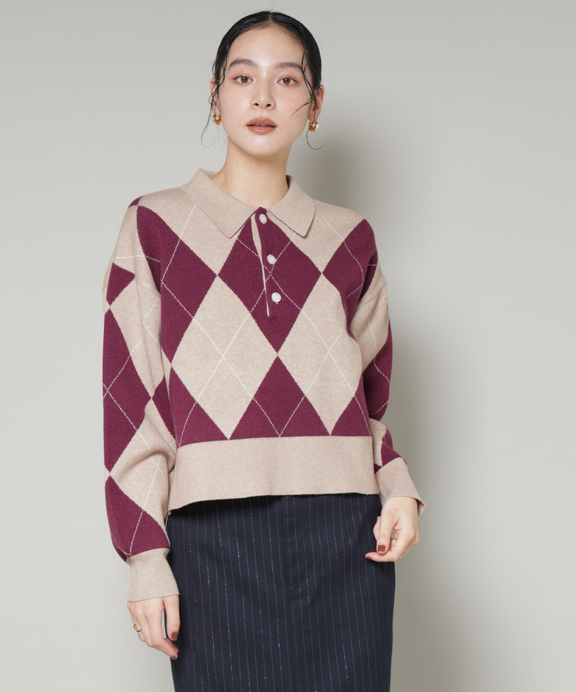 nano･universe「アーガイルワイドポロニット」|ニット・セーター|
