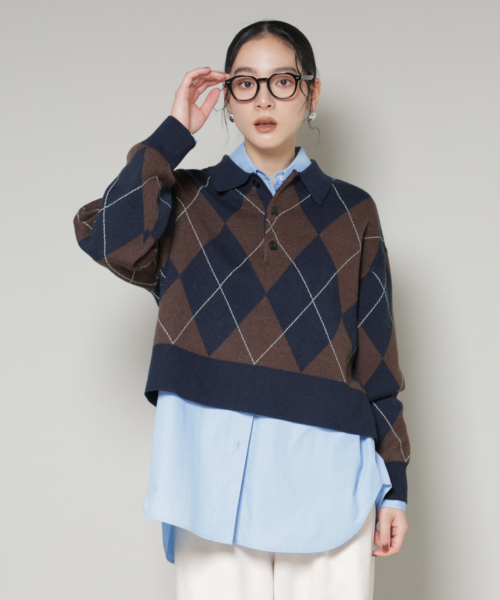 nano･universe「アーガイルワイドポロニット」|ニット・セーター|