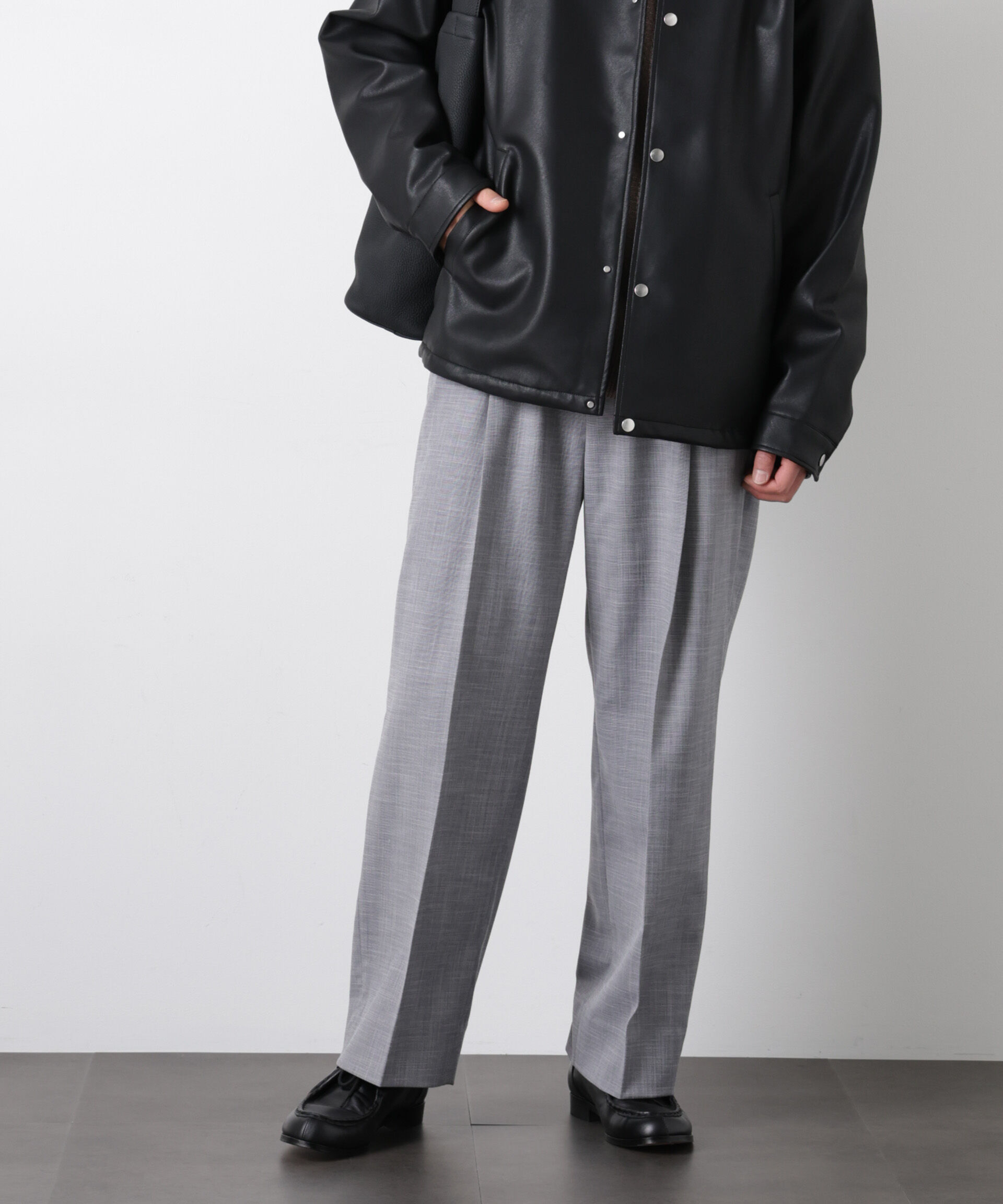 nano･universe「「大人のワイドパンツ」スラブシャークスキンイージースラックス」|チノ|