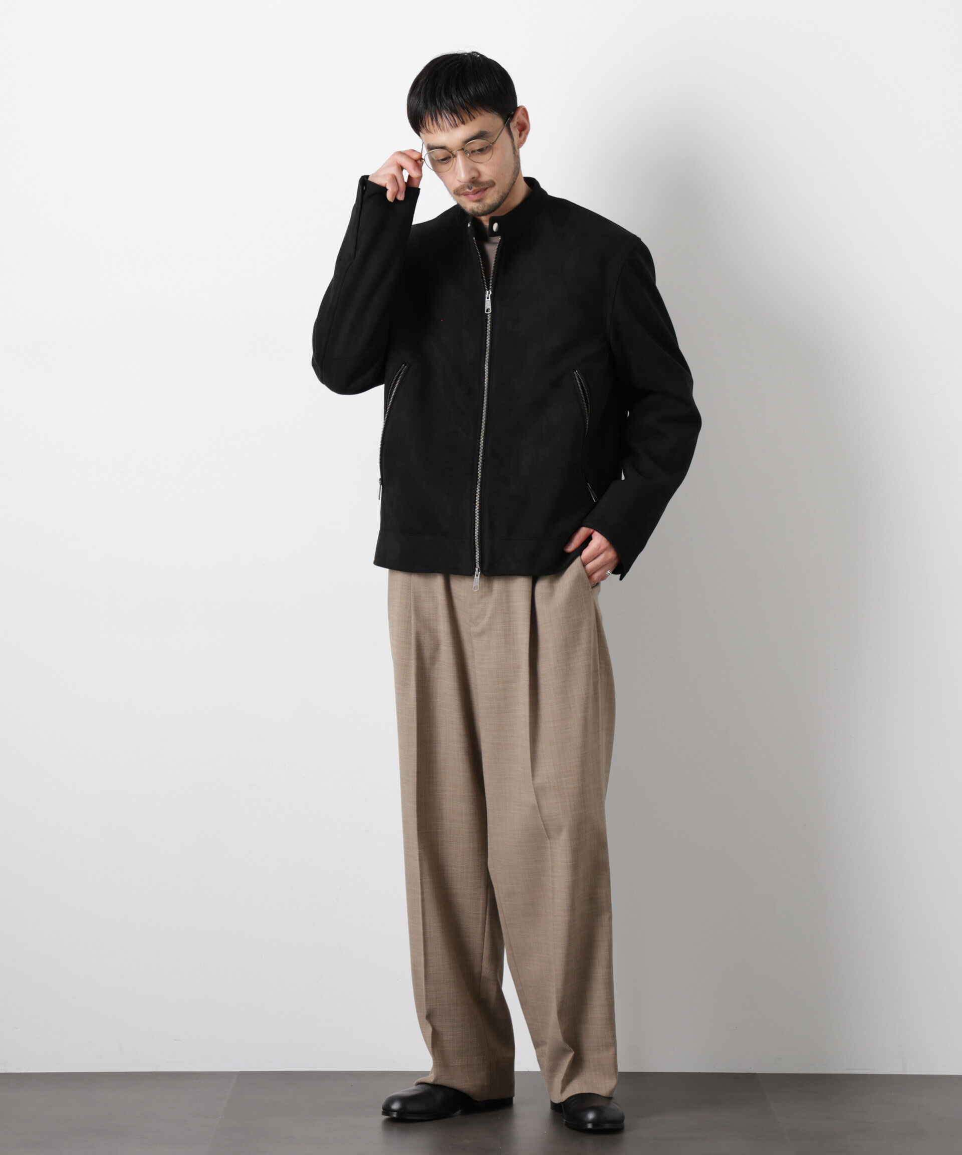 nano･universe「「大人のワイドパンツ」スラブシャークスキンイージースラックス」|チノ|