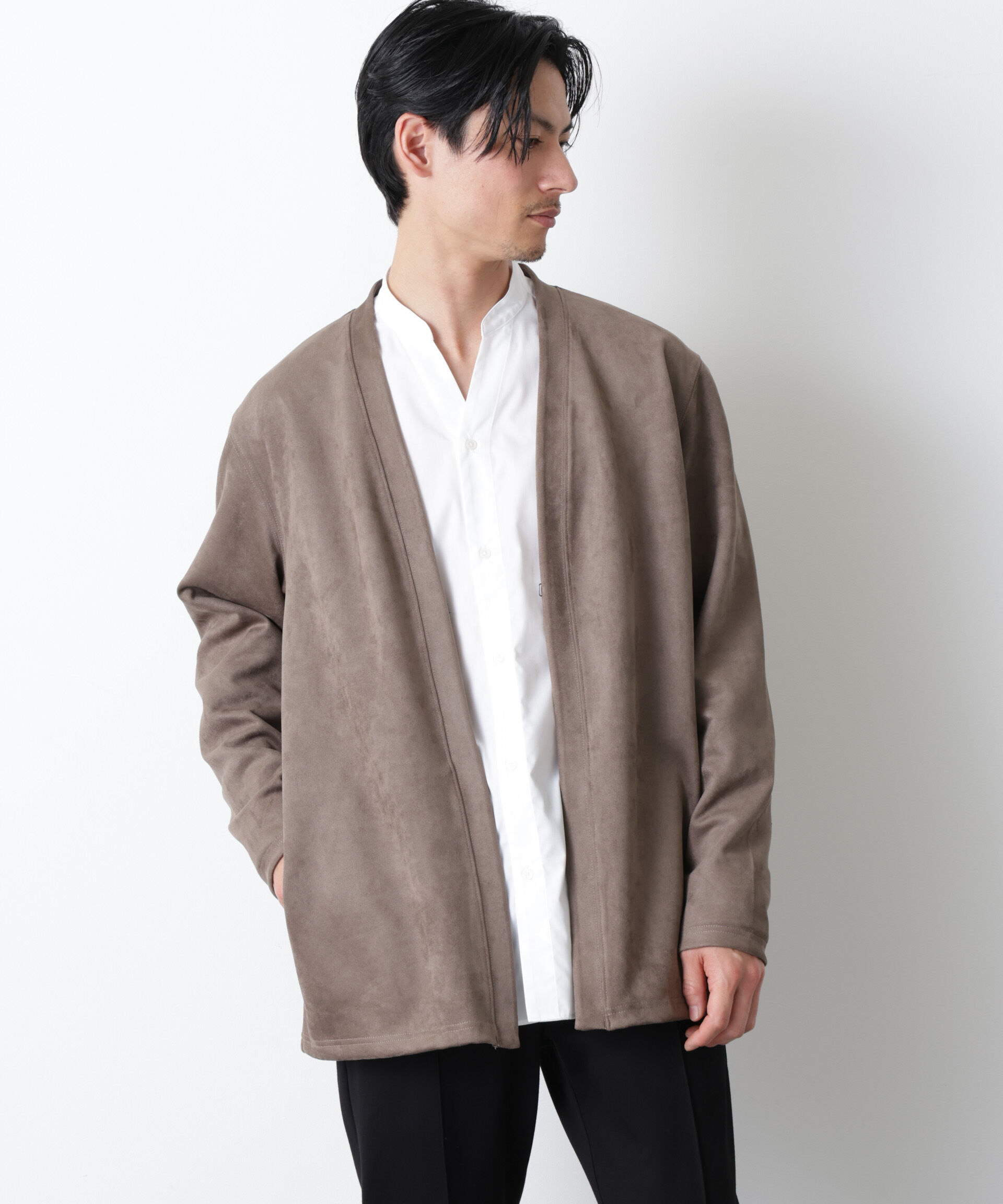 nano･universe「「モダンコンフォート」フェイクスエードトッパーカーディガン」|Tシャツ・カットソー|グレージュ3