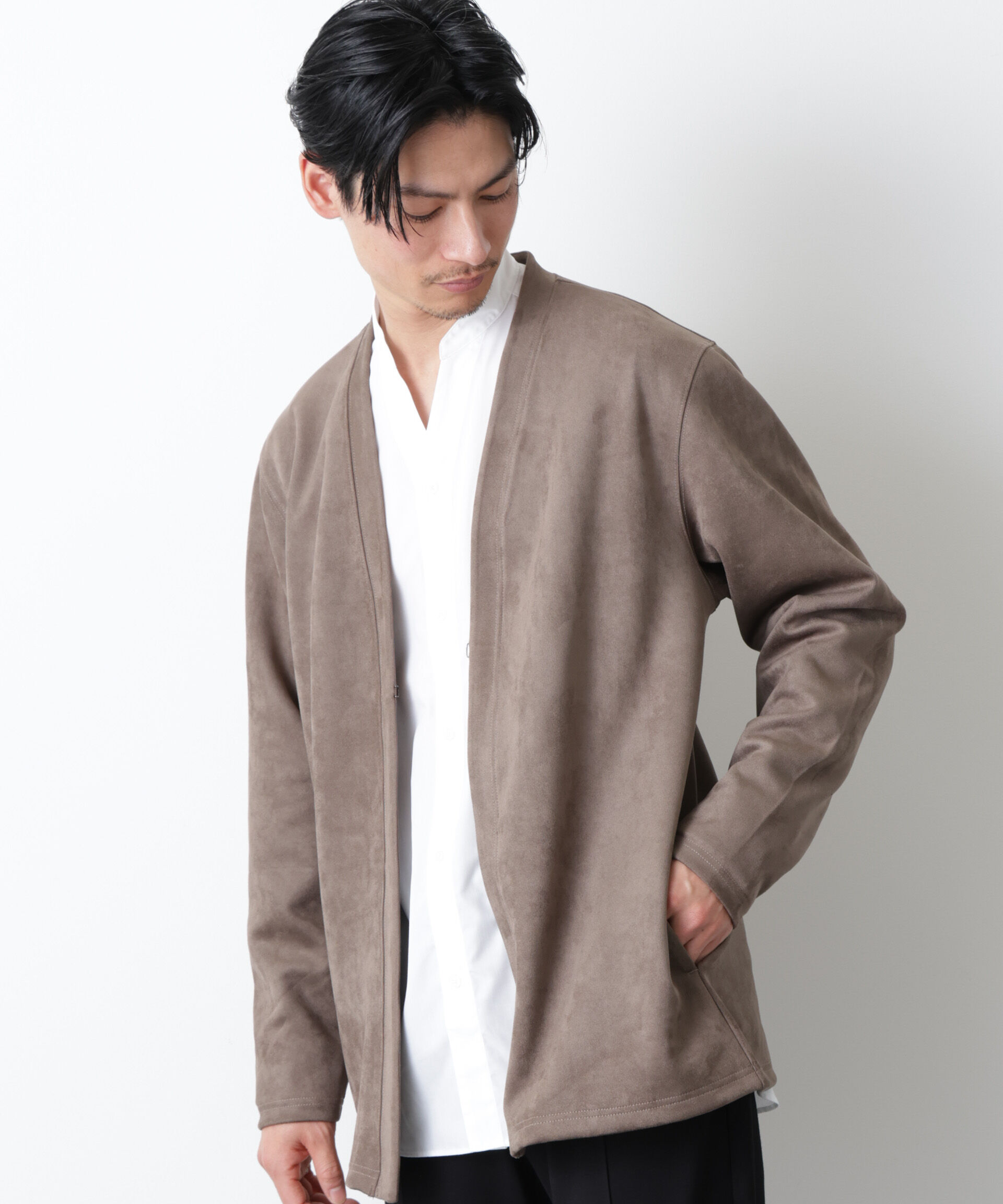 nano･universe「「モダンコンフォート」フェイクスエードトッパーカーディガン」|Tシャツ・カットソー|