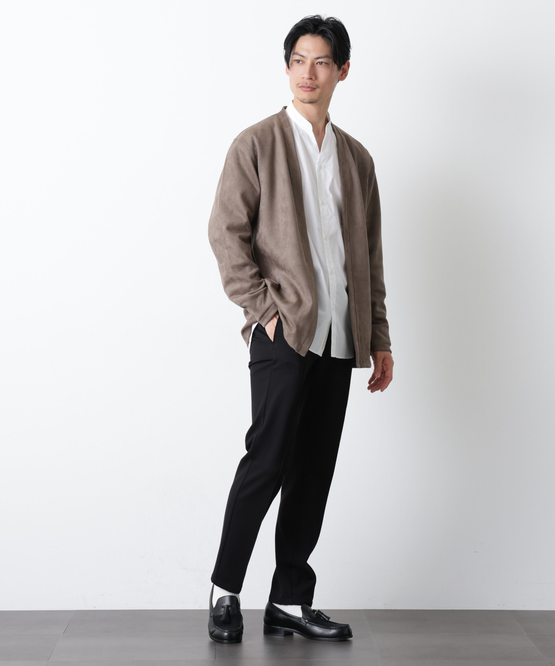 nano･universe「「モダンコンフォート」フェイクスエードトッパーカーディガン」|Tシャツ・カットソー|