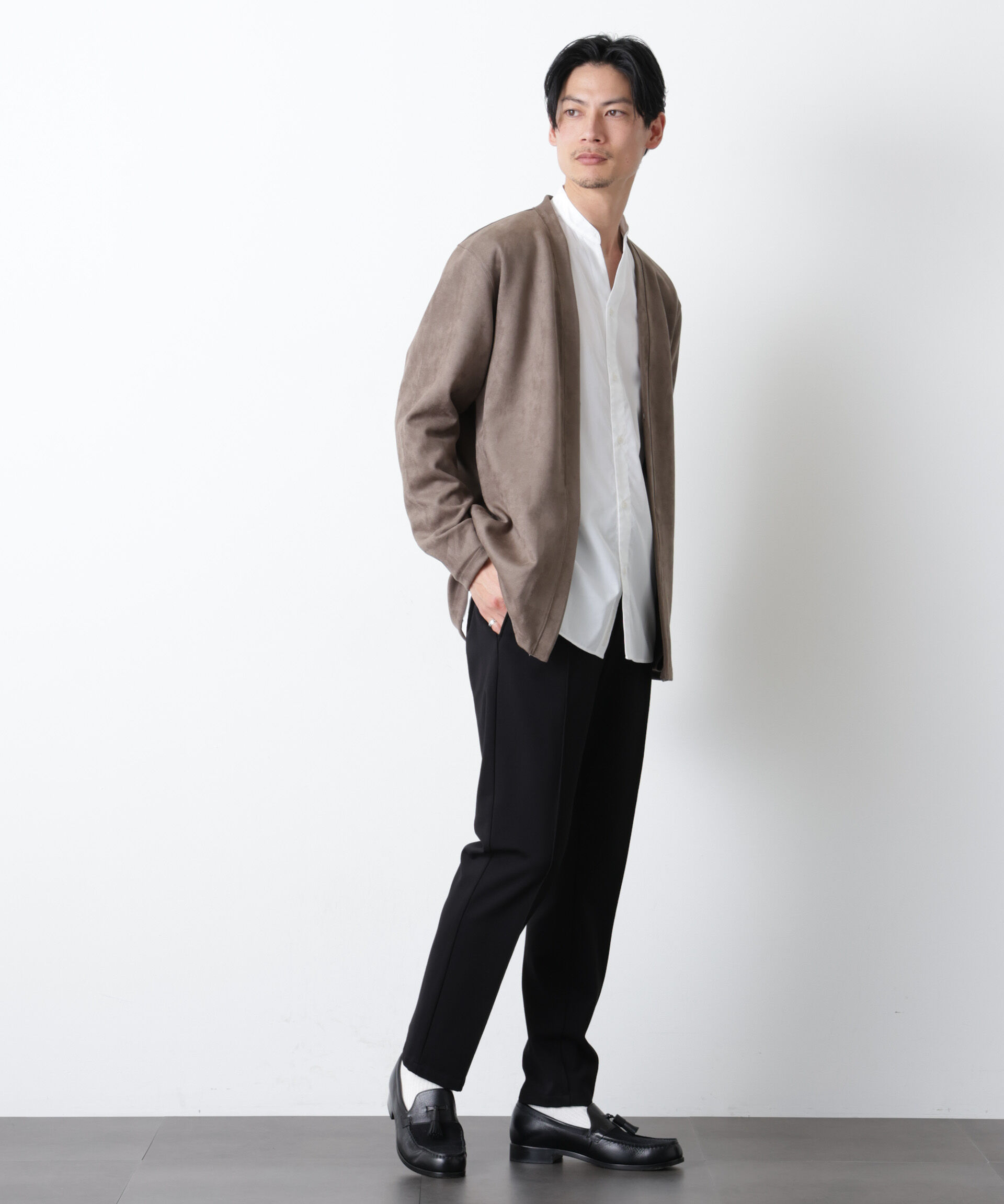 nano･universe「「モダンコンフォート」フェイクスエードトッパーカーディガン」|Tシャツ・カットソー|