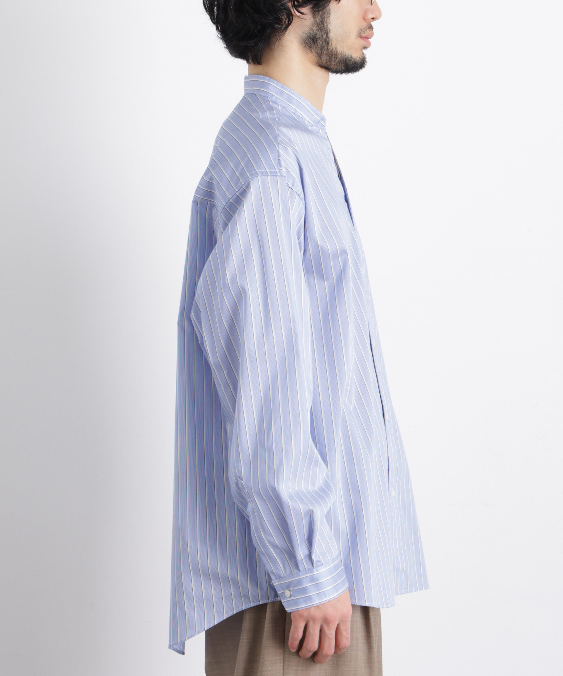 nano･universe「「OtoNANO」大人のワイドシャツバンドカラー ストライプ長袖」|シャツ・ブラウス|