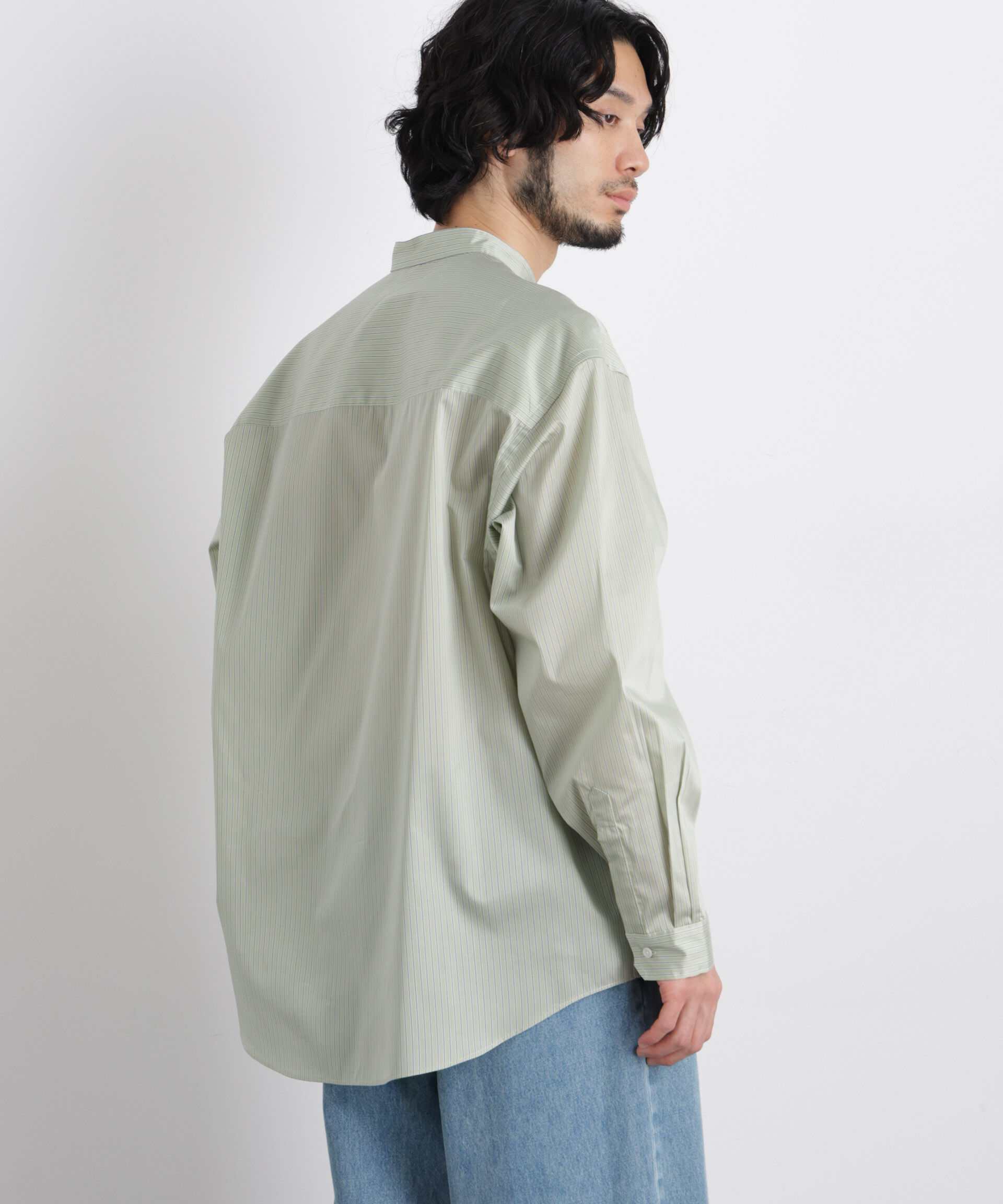 nano･universe「「OtoNANO」大人のワイドシャツバンドカラー ストライプ長袖」|シャツ・ブラウス|