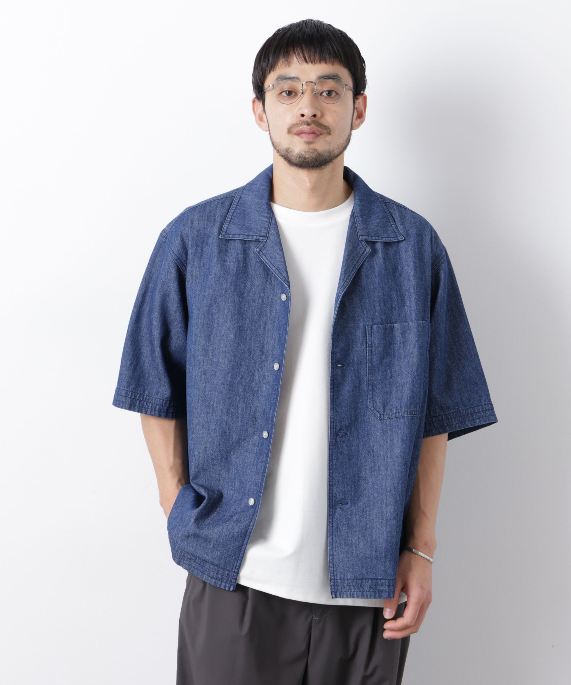 nano･universe「「OtoNANO」 デニムシャツ 半袖」|シャツ・ブラウス|