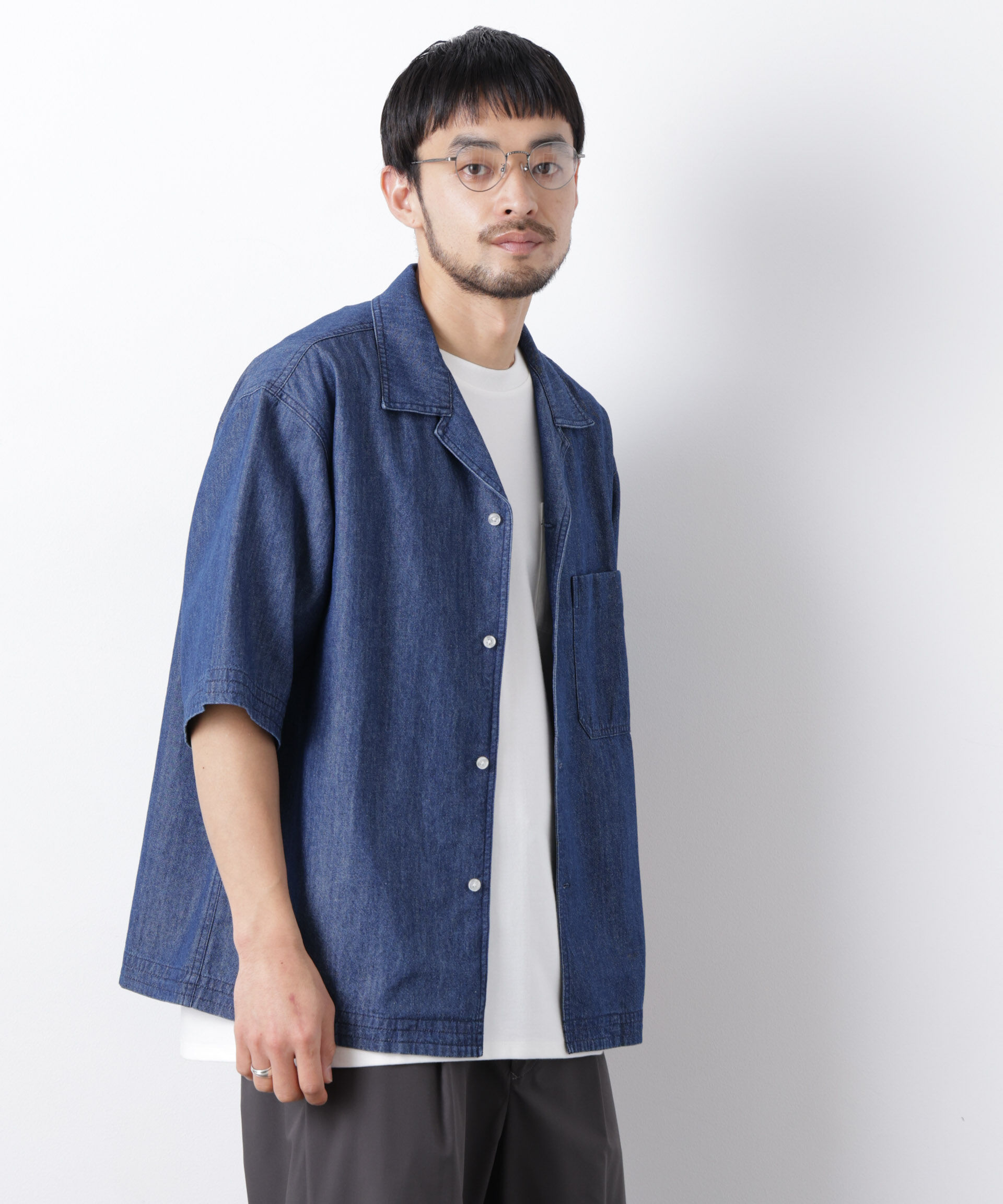 nano･universe「「OtoNANO」 デニムシャツ 半袖」|シャツ・ブラウス|