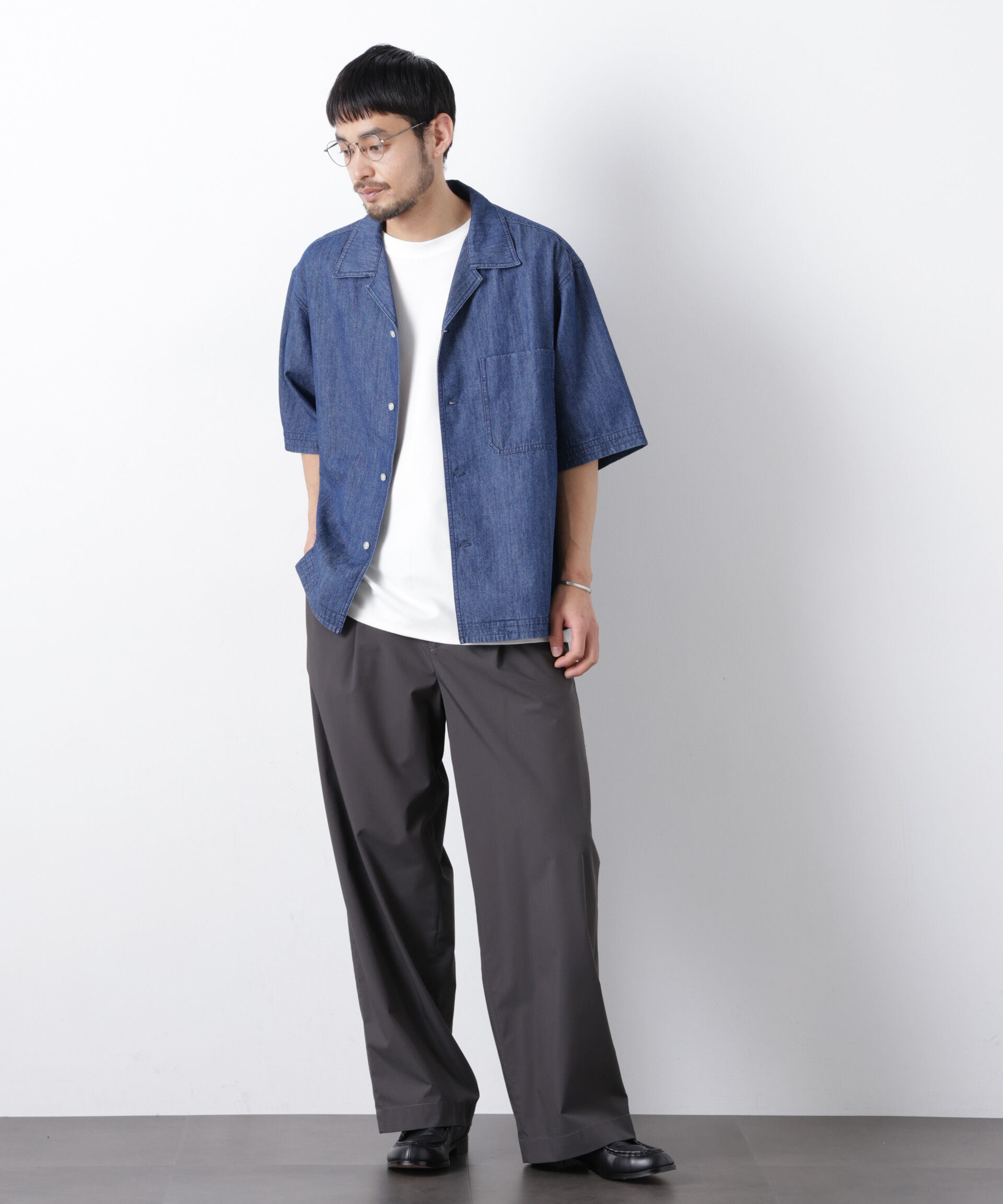 nano･universe「「OtoNANO」 デニムシャツ 半袖」|シャツ・ブラウス|