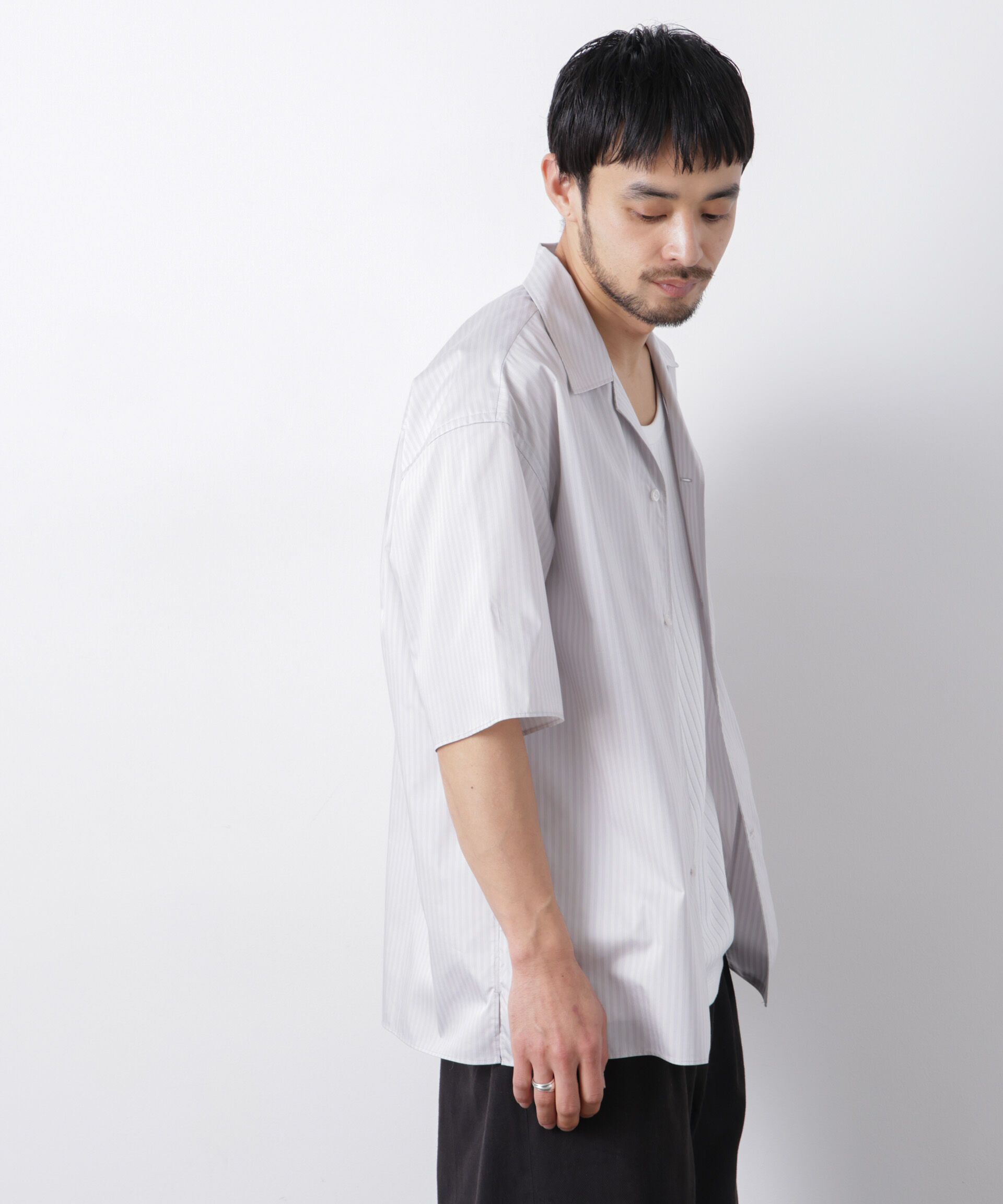 nano･universe「「OtoNANO」オープンカラーストライプ半袖シャツ」|シャツ・ブラウス|