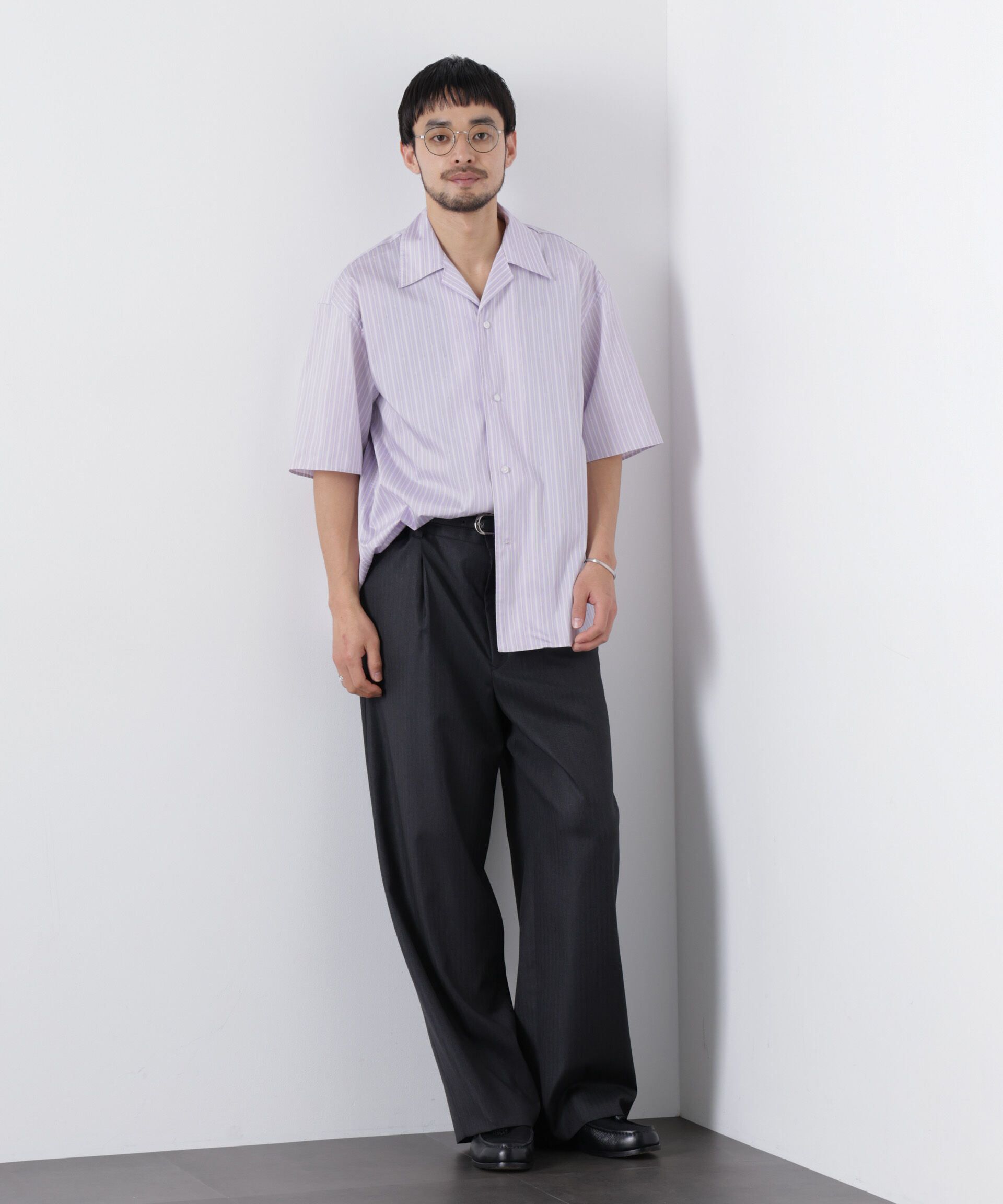 nano･universe「「OtoNANO」オープンカラーストライプ半袖シャツ」|シャツ・ブラウス|