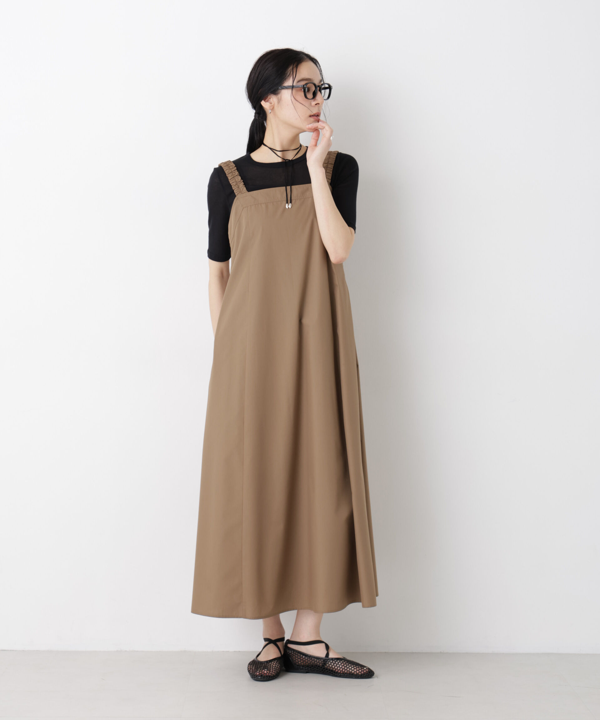 nano･universe「ギャザーストラップコットンフレアワンピース」|ワンピース|モカ3