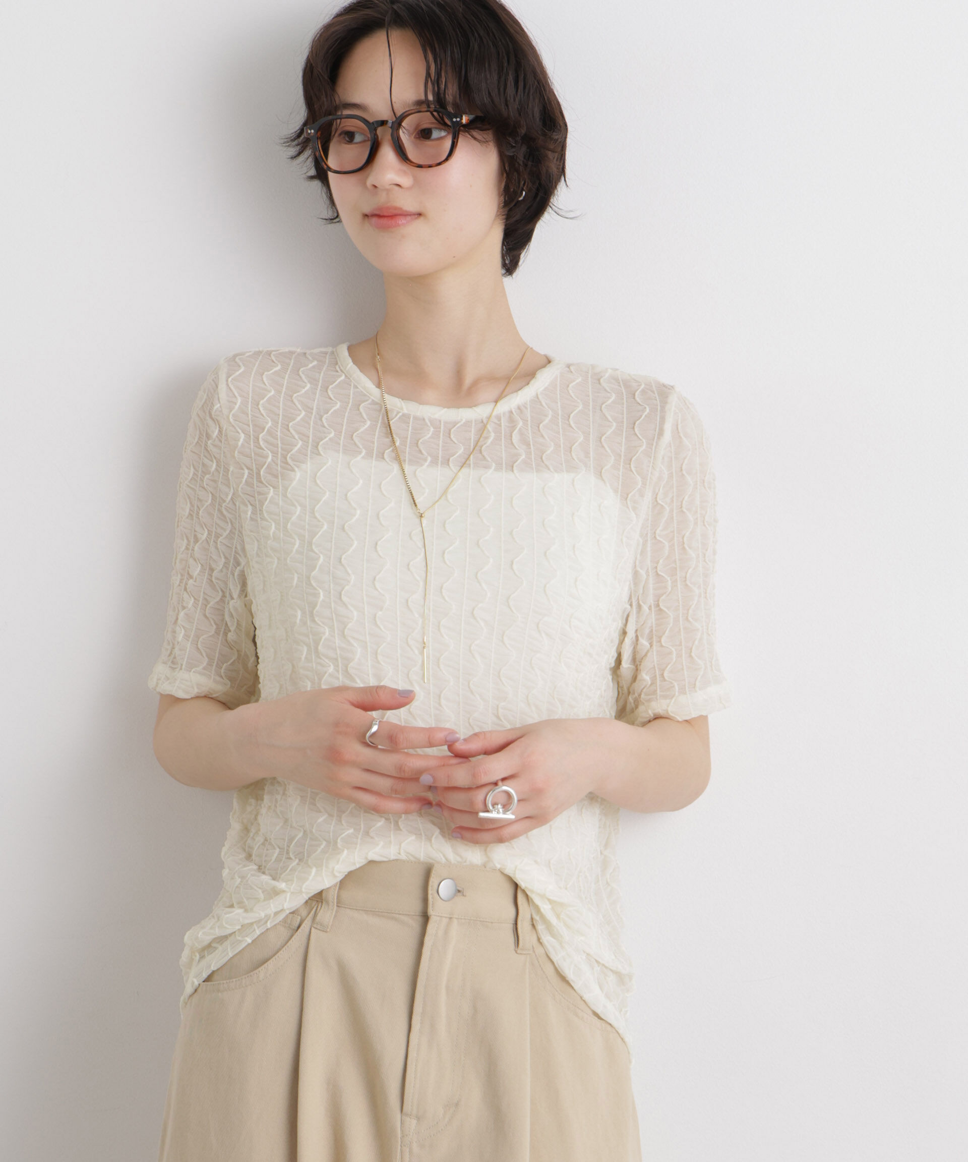 nano･universe「シアーカットクルーネックトップス」|Tシャツ・カットソー|