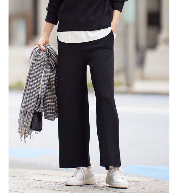 自由区「【セットアップ対応・洗える】レーヨンストレッチニットワイド パンツ」|その他|ブラック系
